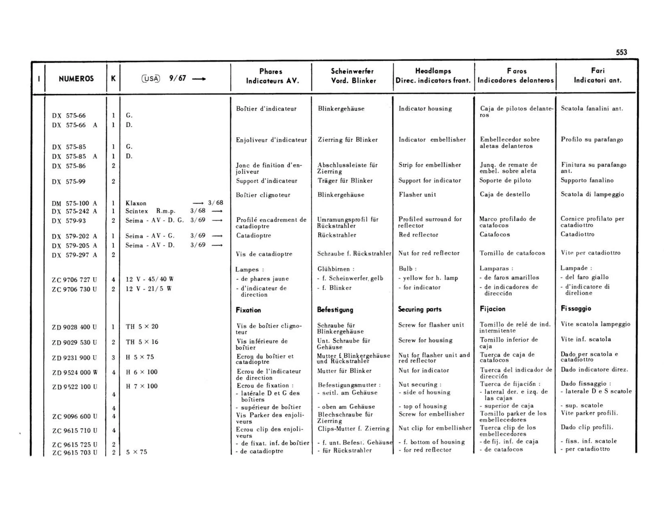 USA 9/67>, page 154 of 503 — 598 Parts Catalogue — Volume II