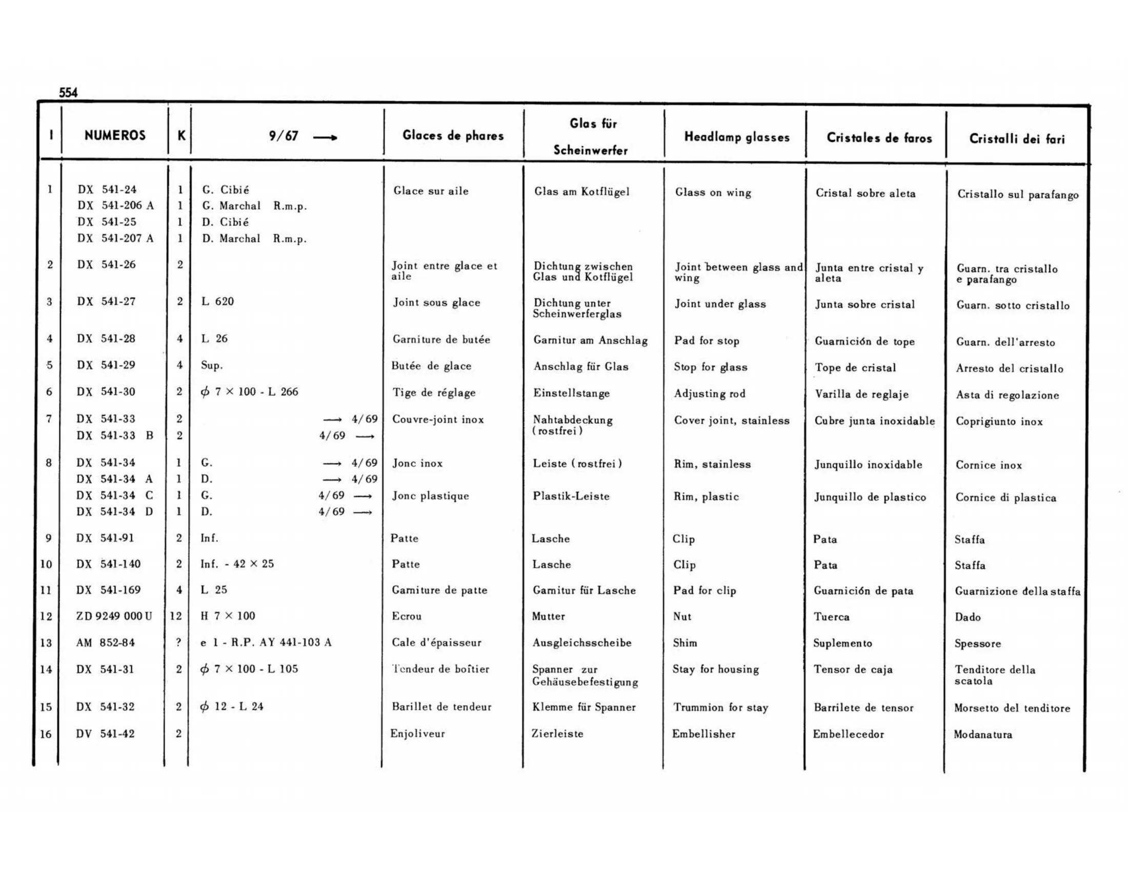 Housings 9/67>, page 156 of 503 — 598 Parts Catalogue — Volume II