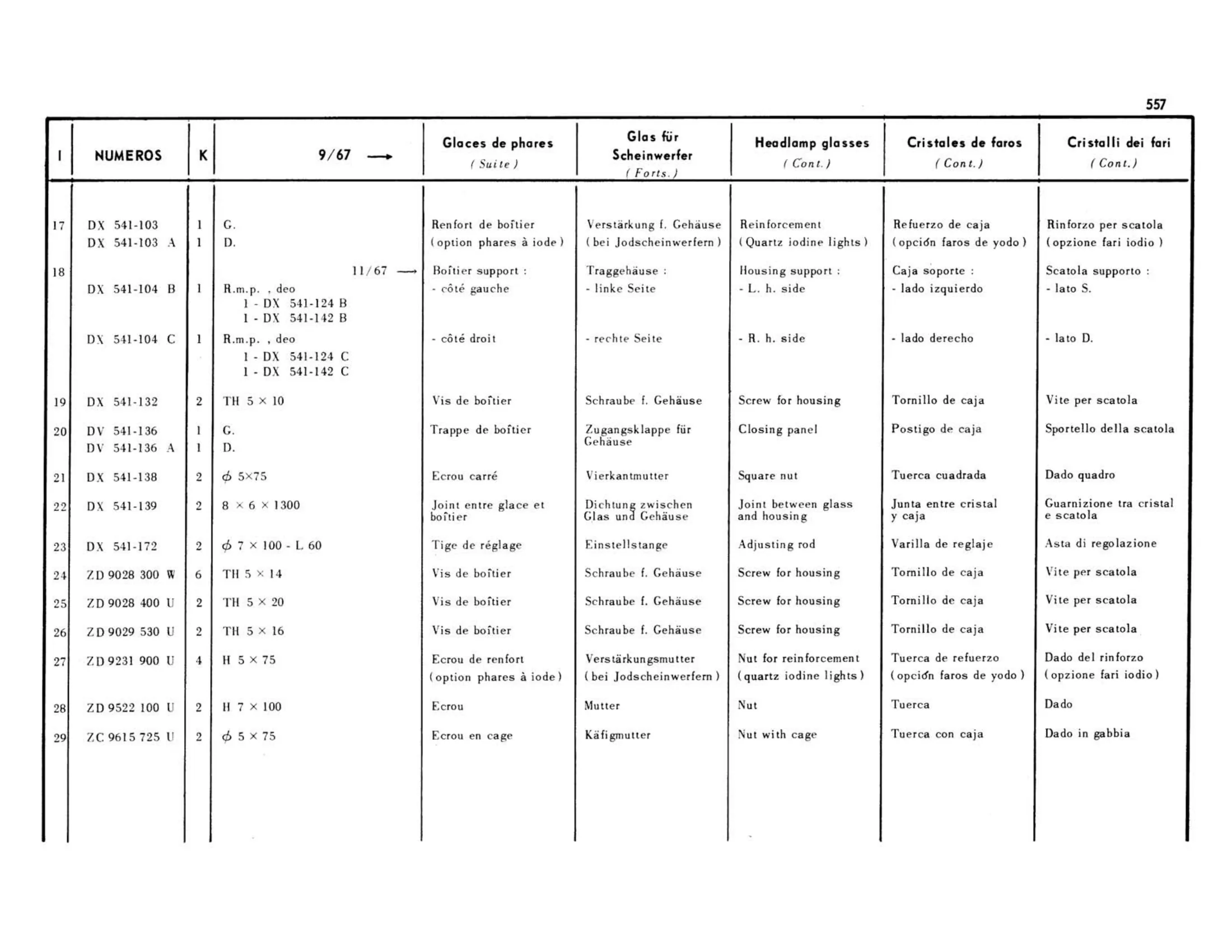 Housings 9/67>, page 157 of 503 — 598 Parts Catalogue — Volume II