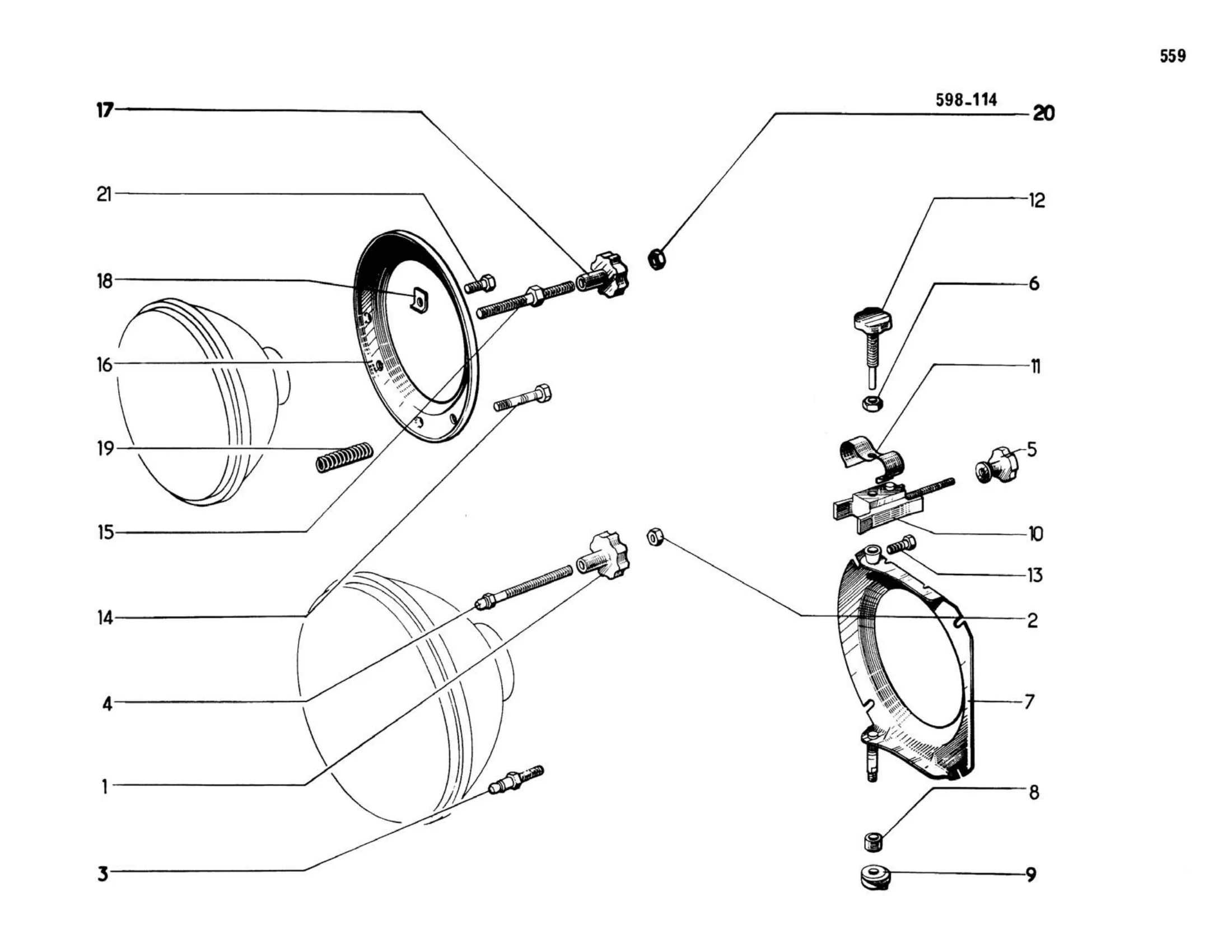 Headlight mount 9/67>, page 158 of 503 — 598 Parts Catalogue — Volume II