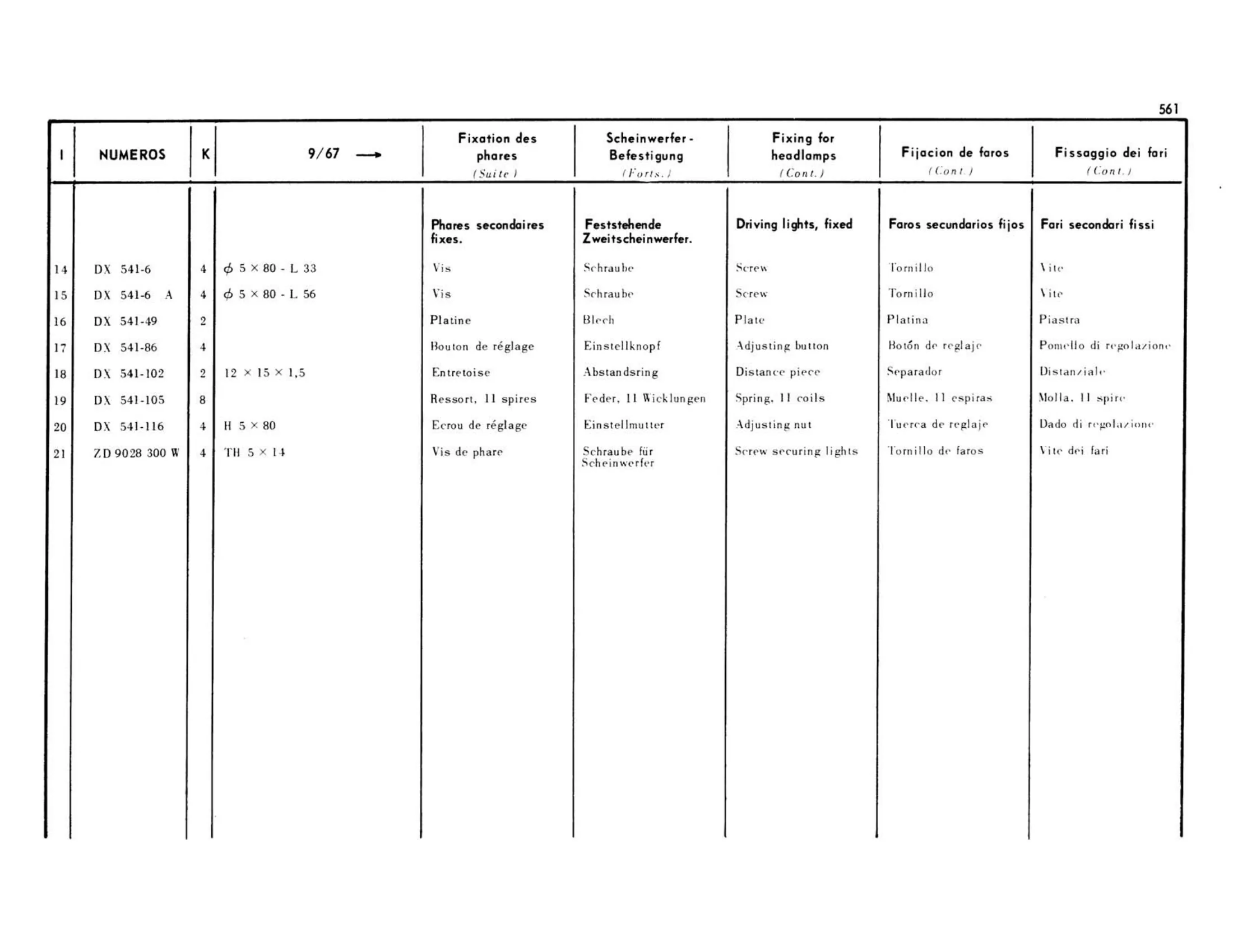 Headlight mount 9/67>, page 160 of 503 — 598 Parts Catalogue — Volume II