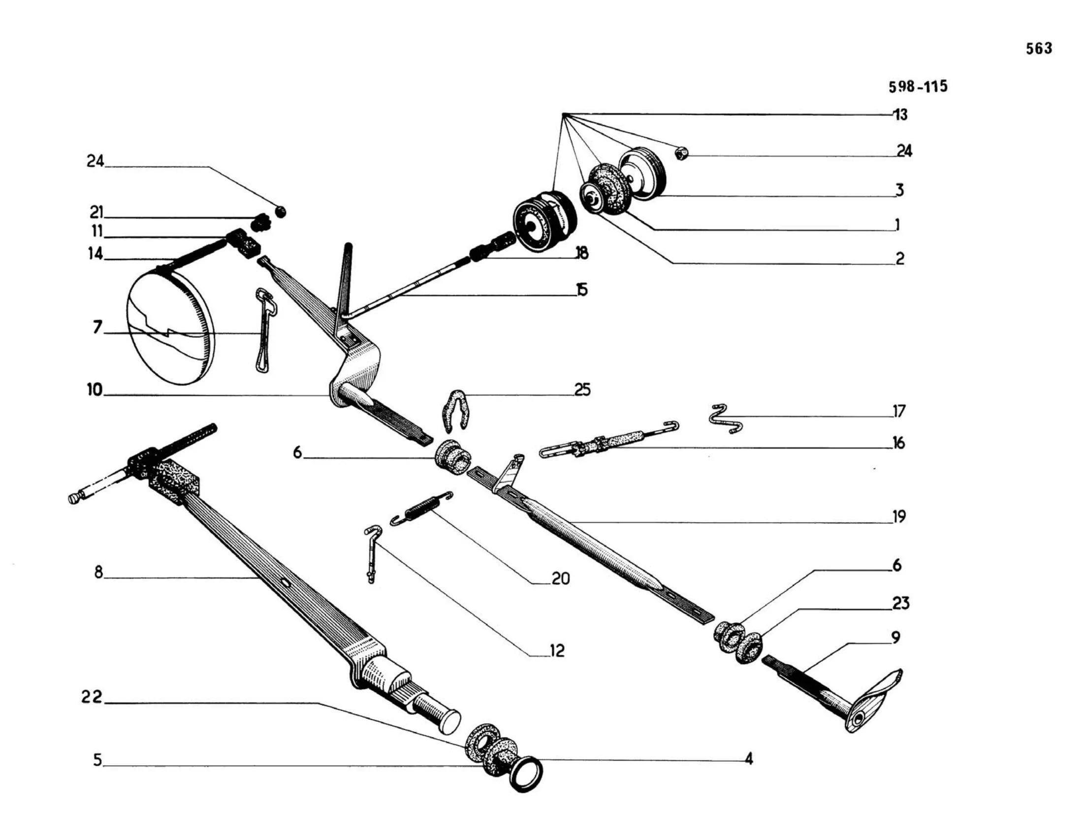 Headlight leveling /  Pallas, all optional 9/67> front , page 161 of 503 — 598 Parts Catalogue — Volume II