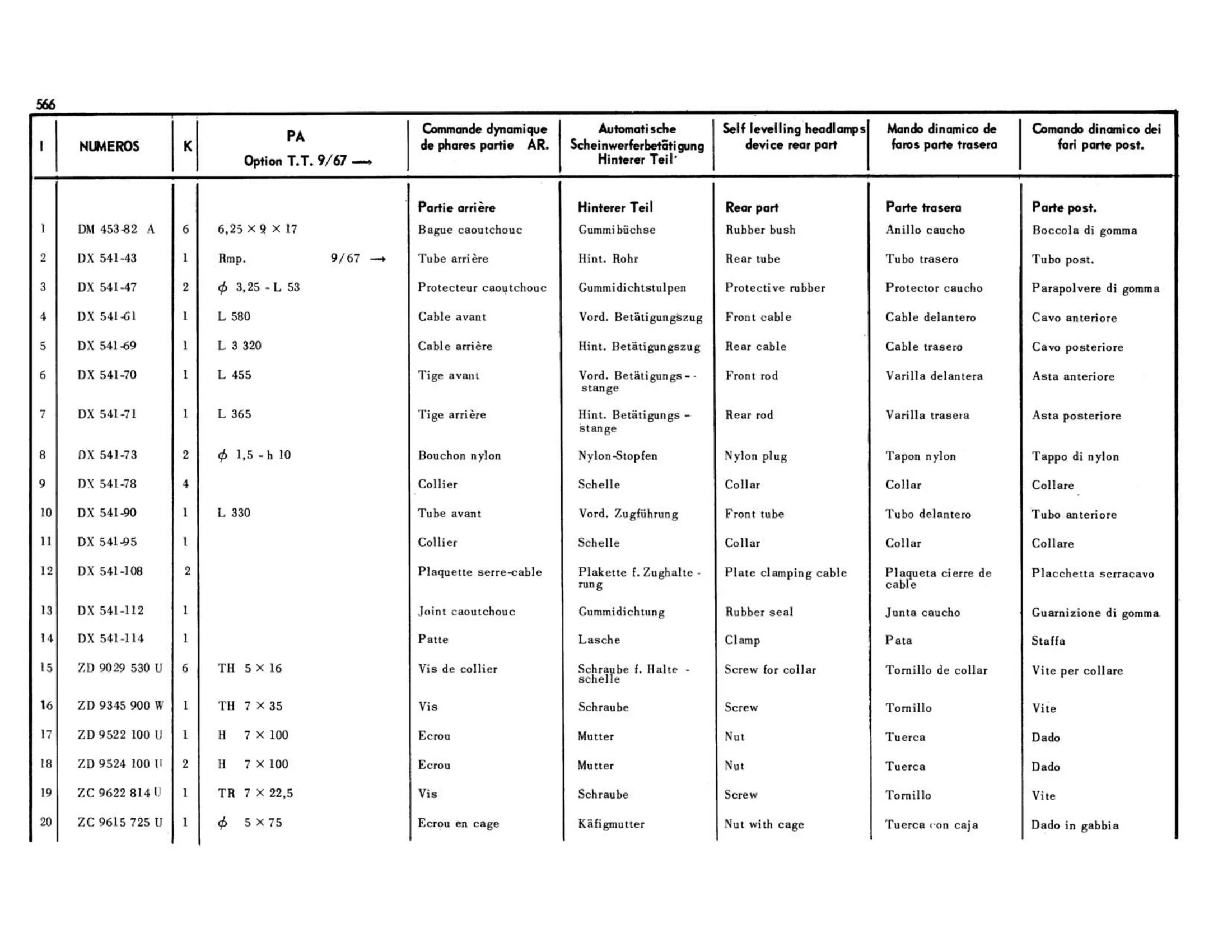 Pallas, all optional 9/67> rear, page 165 of 503 — 598 Parts Catalogue — Volume II