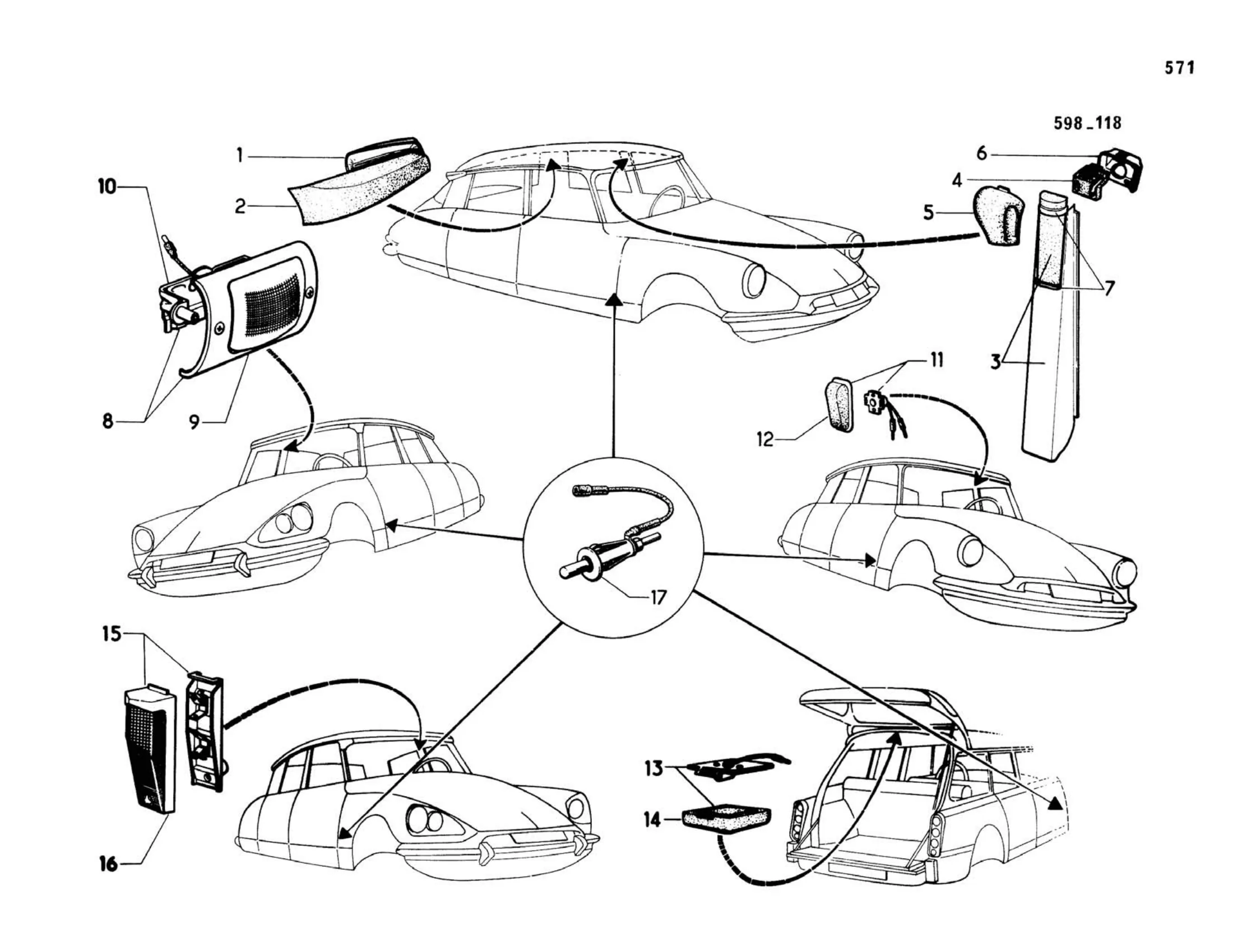 Interior lighting, page 168 of 503 — 598 Parts Catalogue — Volume II