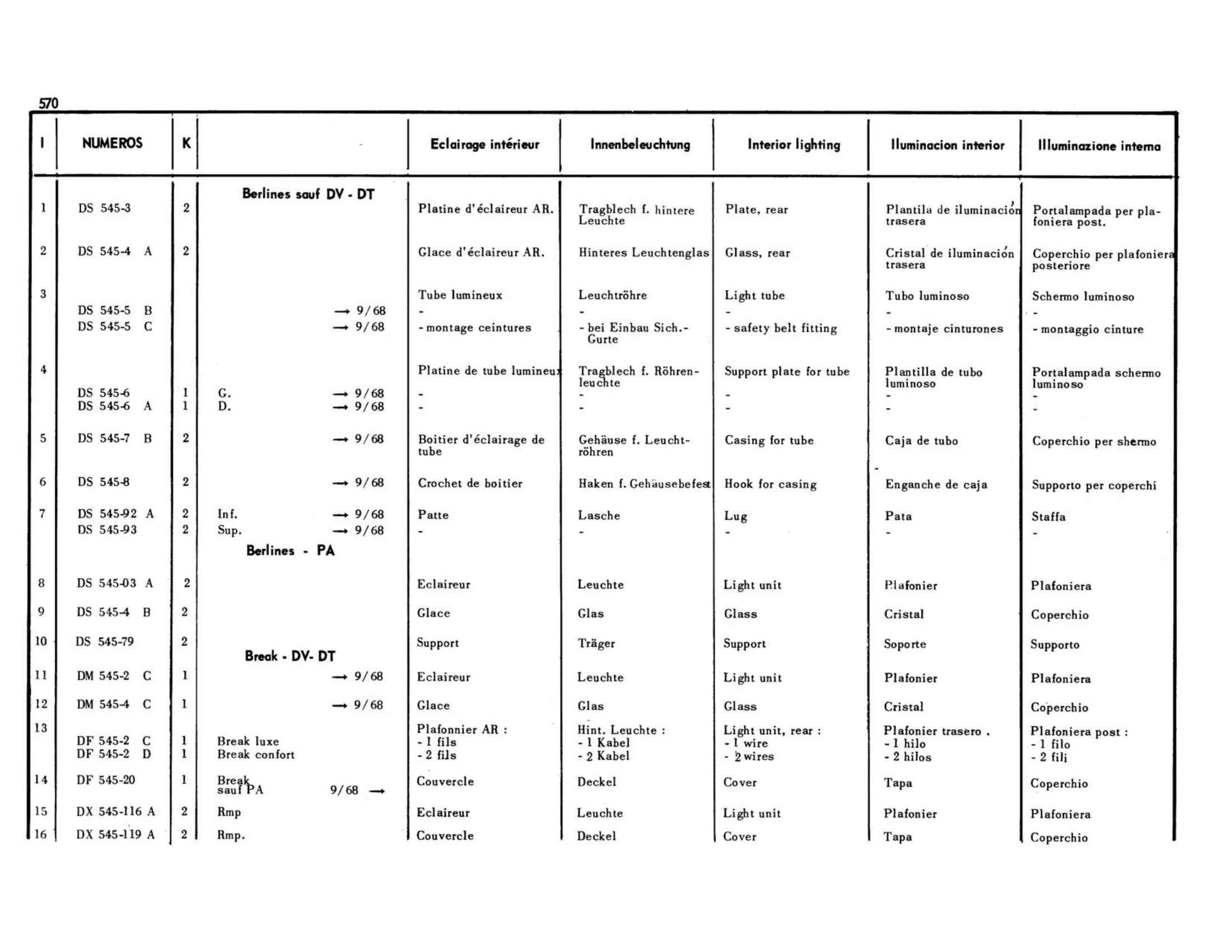 Interior lighting, page 169 of 503 — 598 Parts Catalogue — Volume II