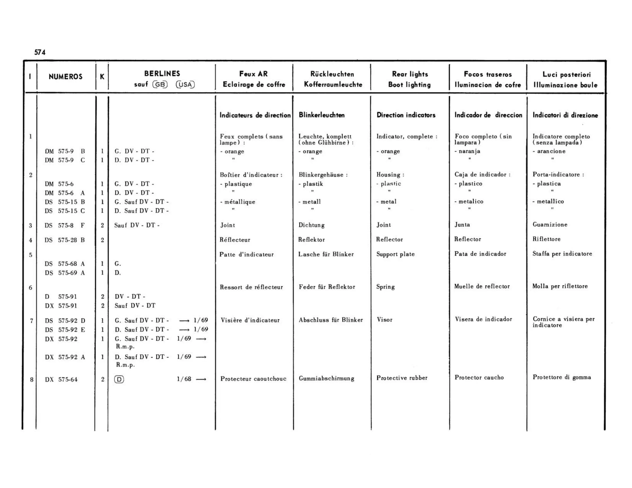 Berlines except GB, USA, page 172 of 503 — 598 Parts Catalogue — Volume II