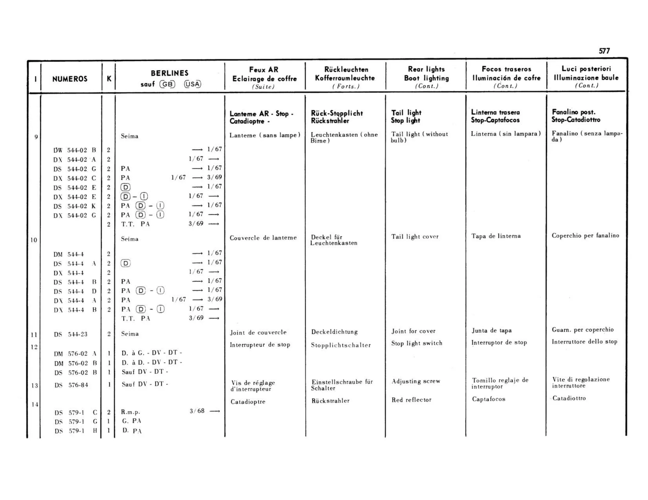 Berlines except GB, USA, page 173 of 503 — 598 Parts Catalogue — Volume II