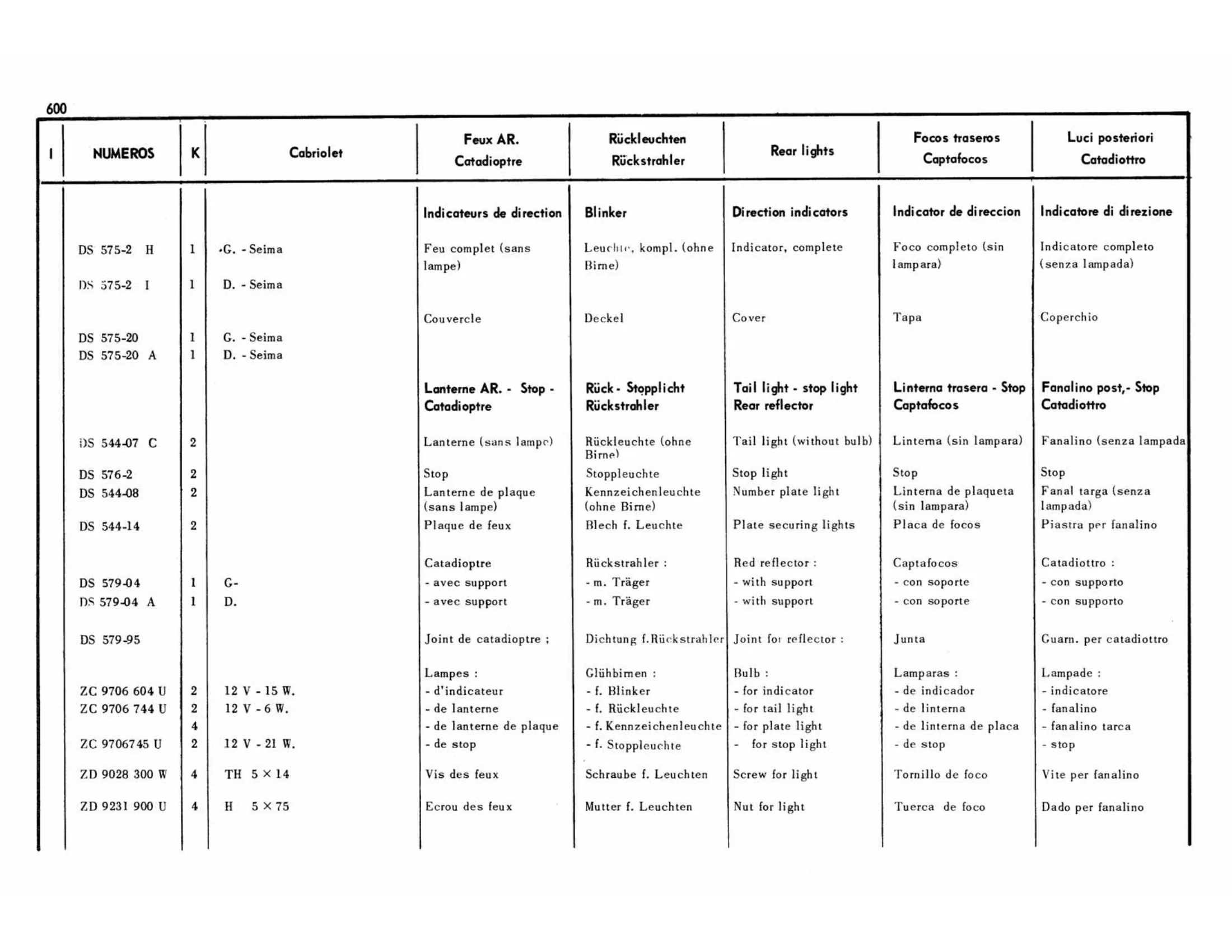 Cabriolet, page 189 of 503 — 598 Parts Catalogue — Volume II