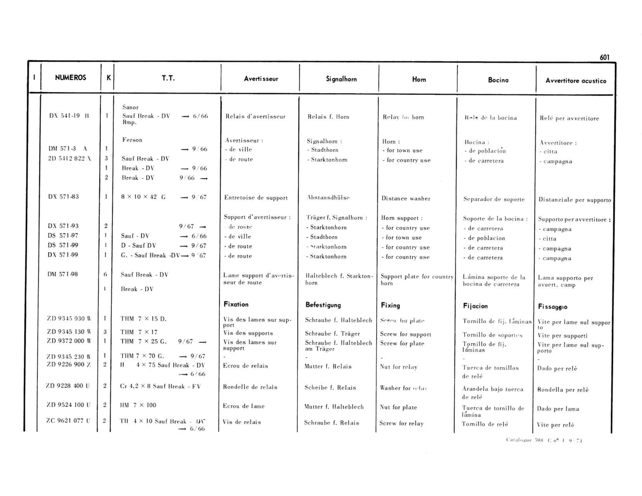 Horns, page 190 of 503 — 598 Parts Catalogue — Volume II