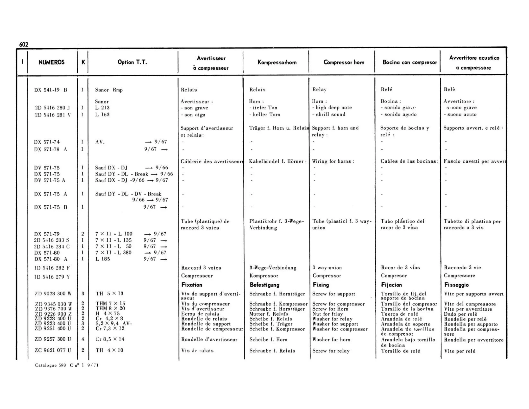 Horns, page 191 of 503 — 598 Parts Catalogue — Volume II