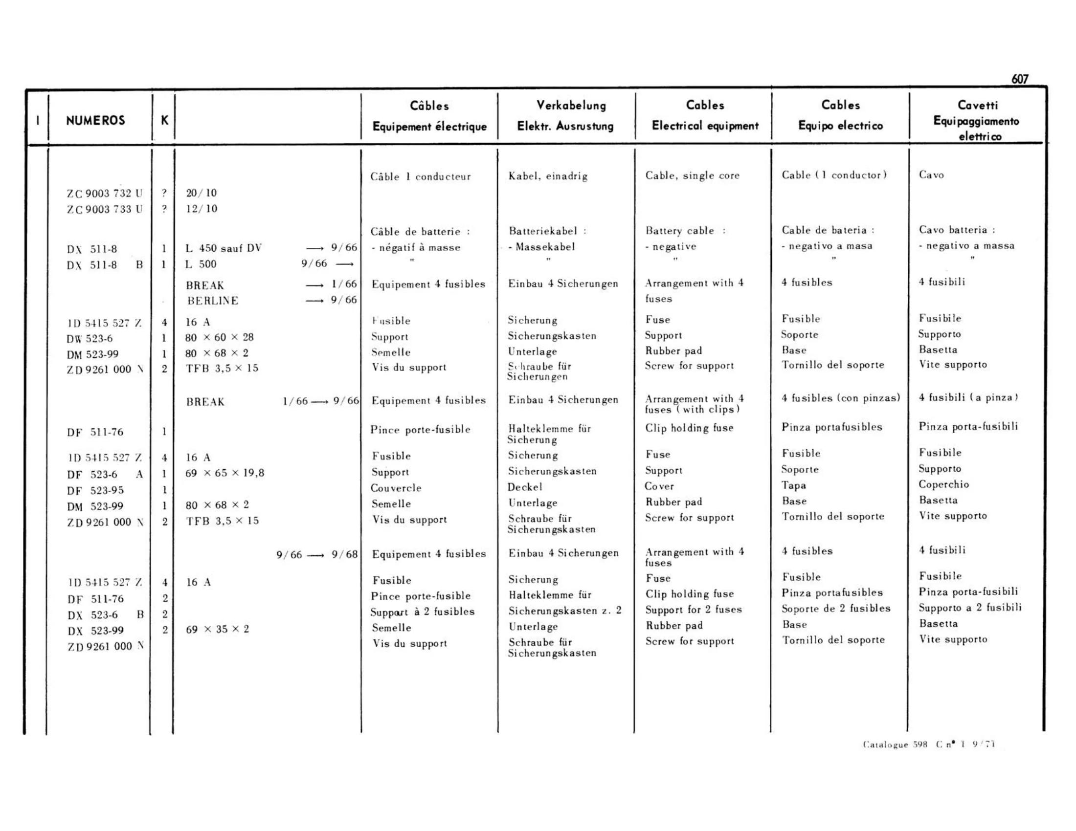 Battery cables, fuse holders, page 196 of 503 — 598 Parts Catalogue — Volume II