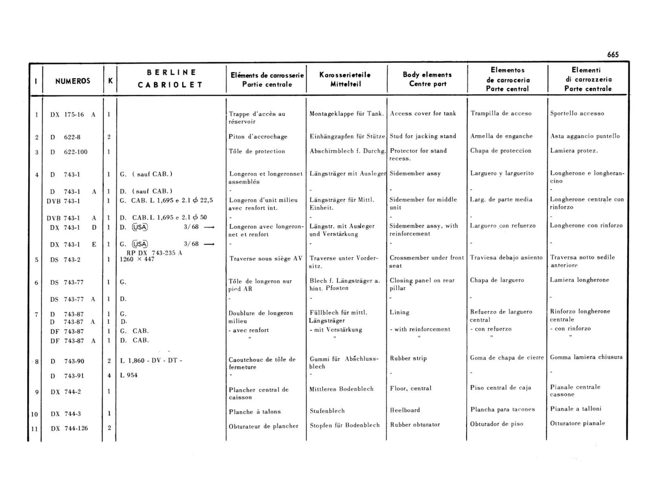Center, Berline, Cabriolet, page 250 of 503 — 598 Parts Catalogue — Volume II