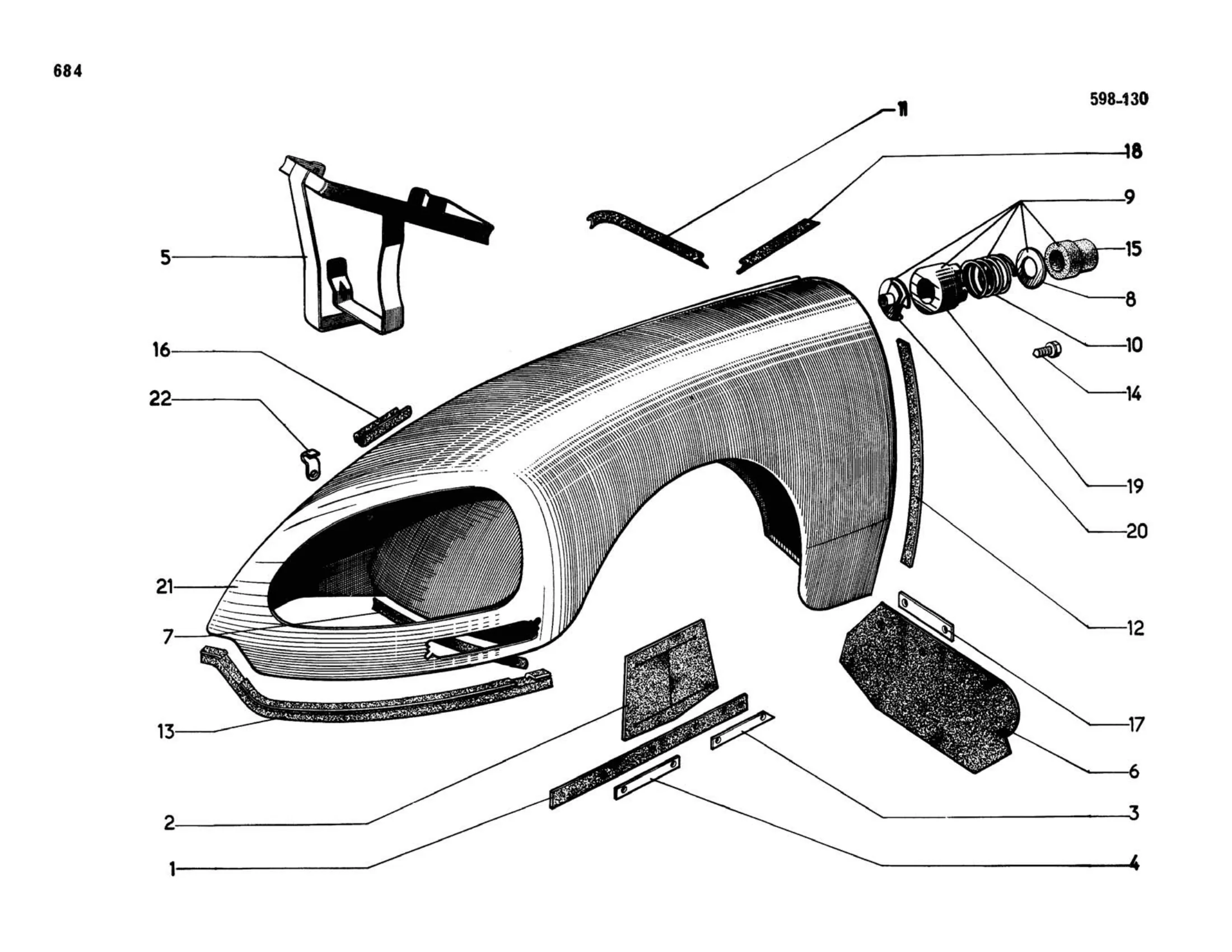 Front wings 9/67>, page 264 of 503 — 598 Parts Catalogue — Volume II