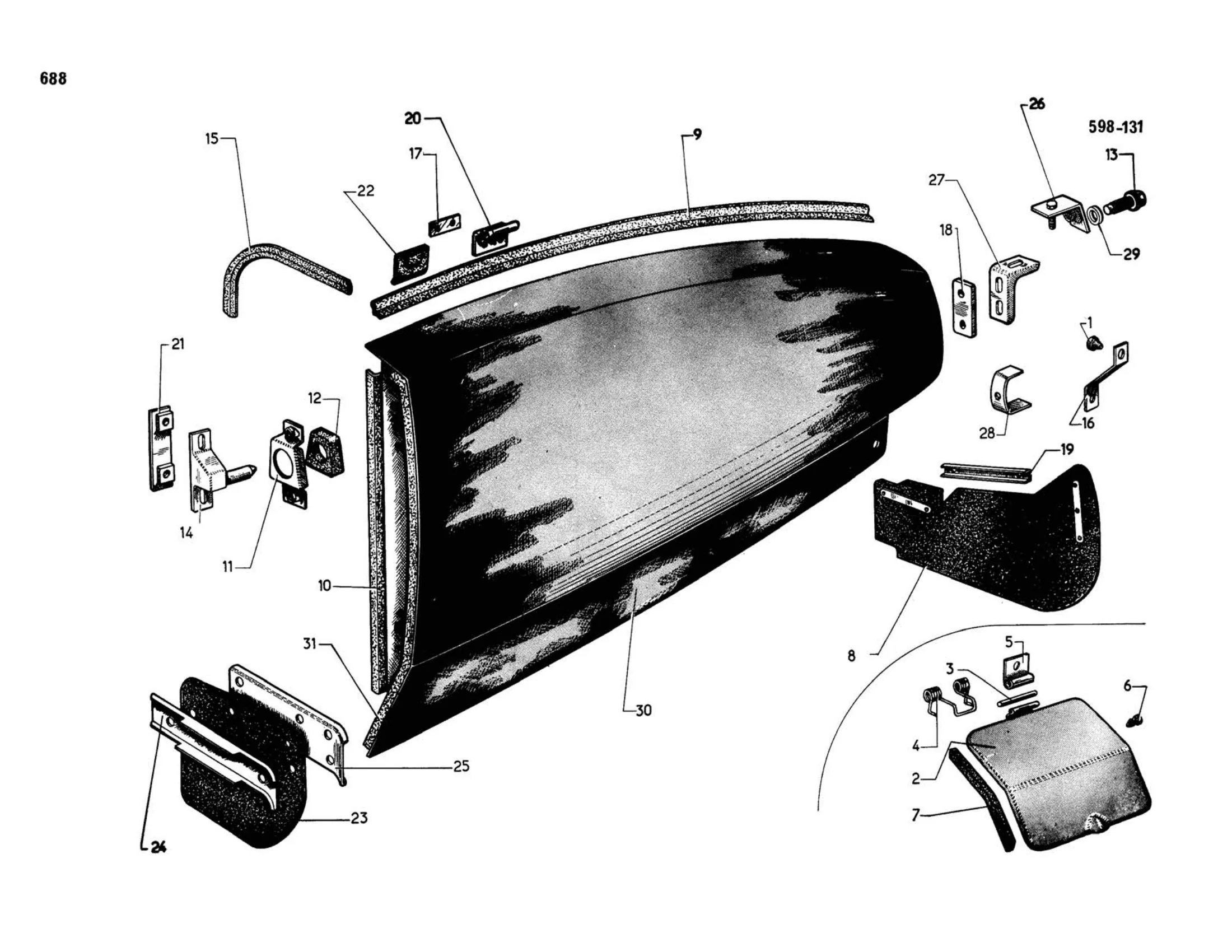Rear wings / Berline, page 267 of 503 — 598 Parts Catalogue — Volume II