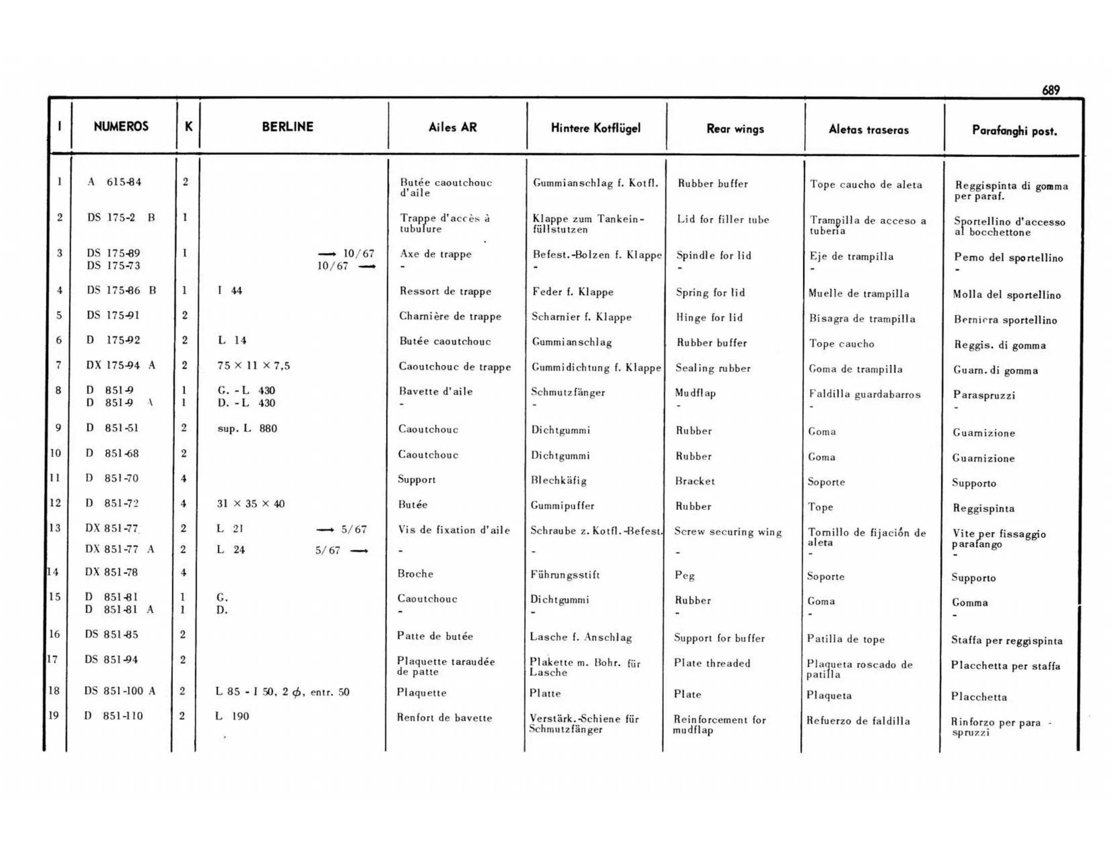 Rear wings / Berline, page 268 of 503 — 598 Parts Catalogue — Volume II