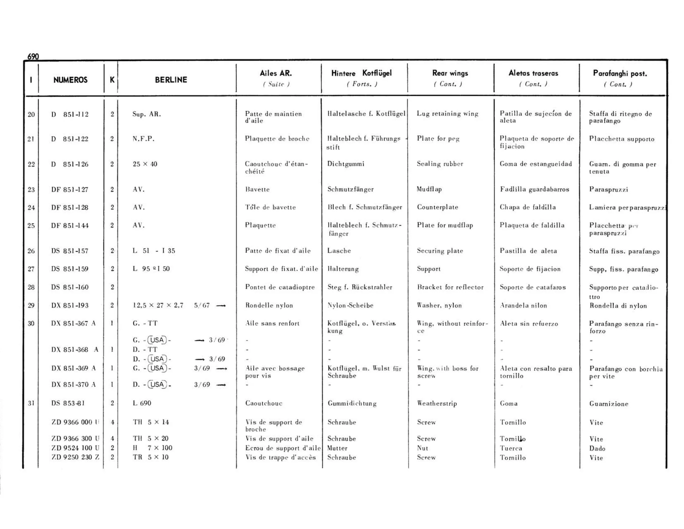 Rear wings / Berline, page 269 of 503 — 598 Parts Catalogue — Volume II