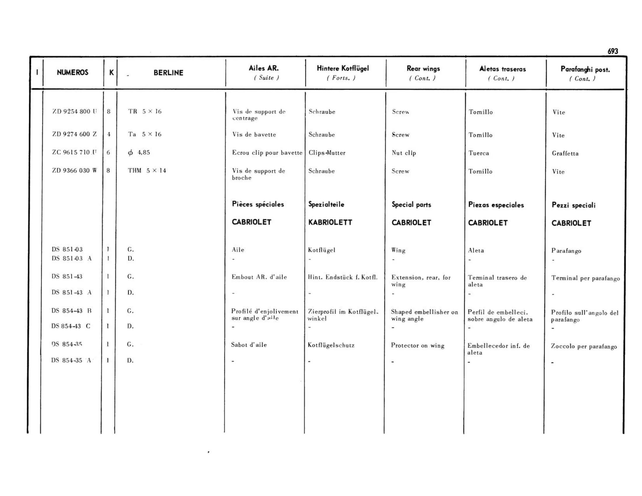 Rear wings / Berline, page 270 of 503 — 598 Parts Catalogue — Volume II