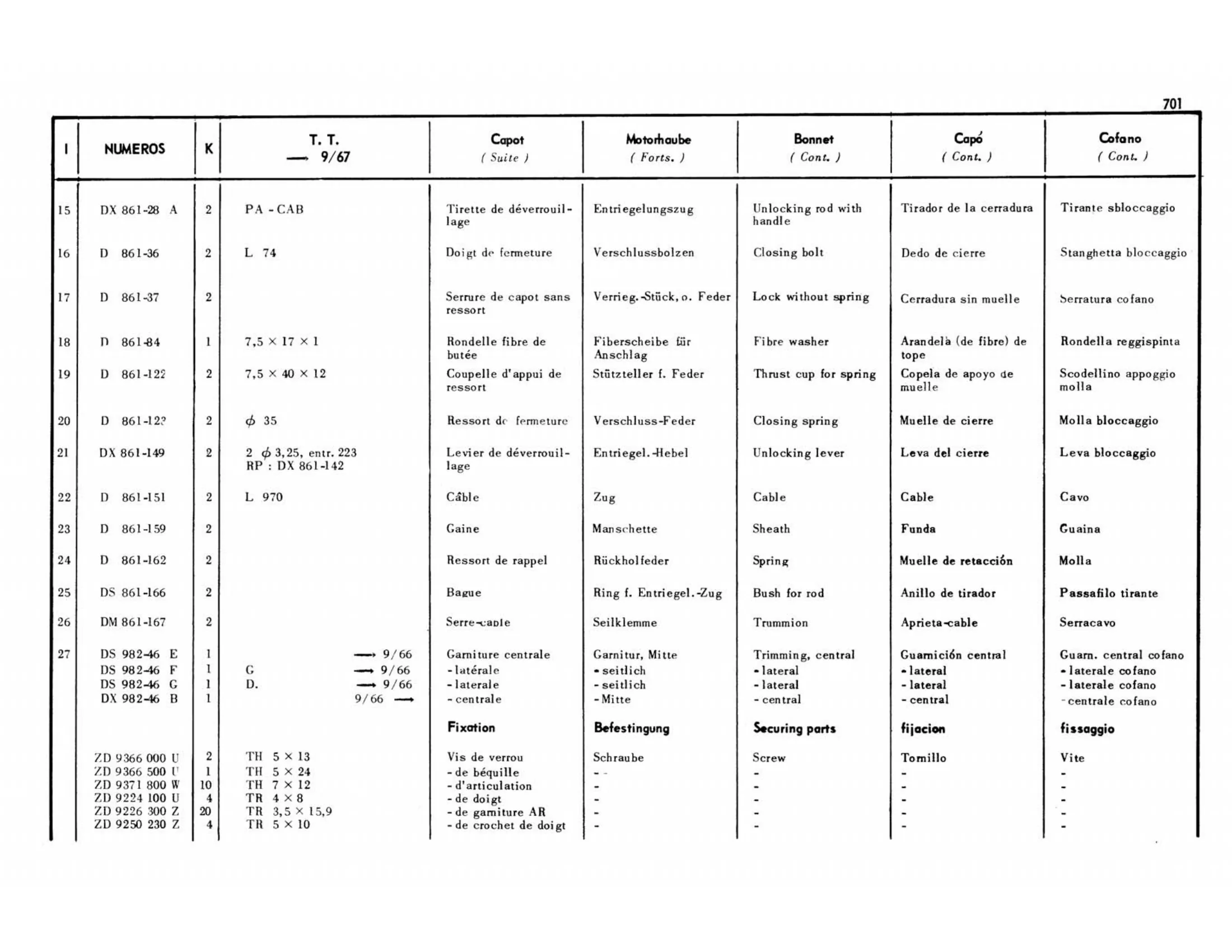 Bonnet / >9/67, page 276 of 503 — 598 Parts Catalogue — Volume II
