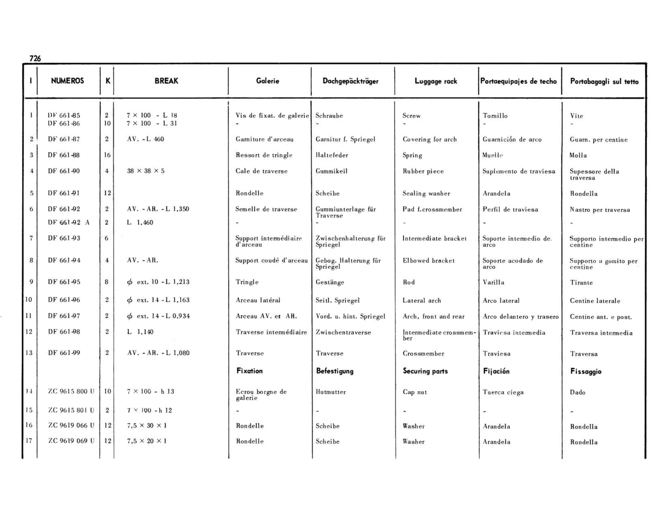 Break luggage rack, page 294 of 503 — 598 Parts Catalogue — Volume II