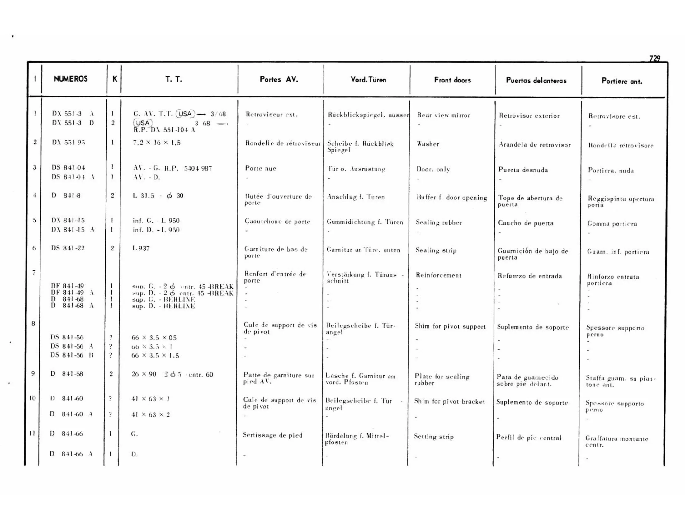 Doors / Front door, page 296 of 503 — 598 Parts Catalogue — Volume II