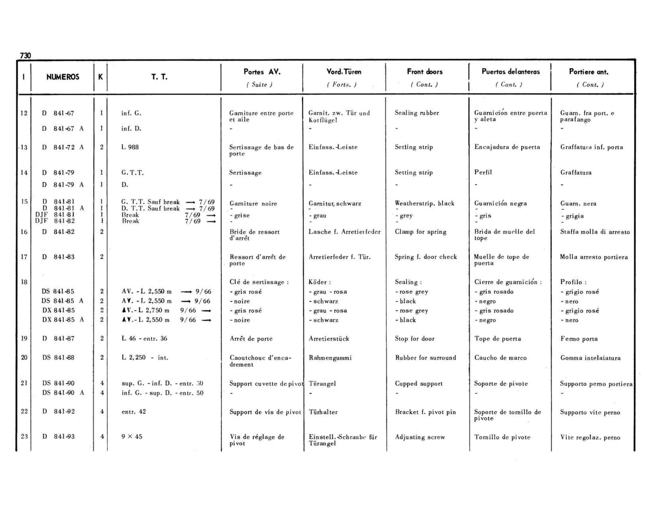 Doors / Front door, page 297 of 503 — 598 Parts Catalogue — Volume II