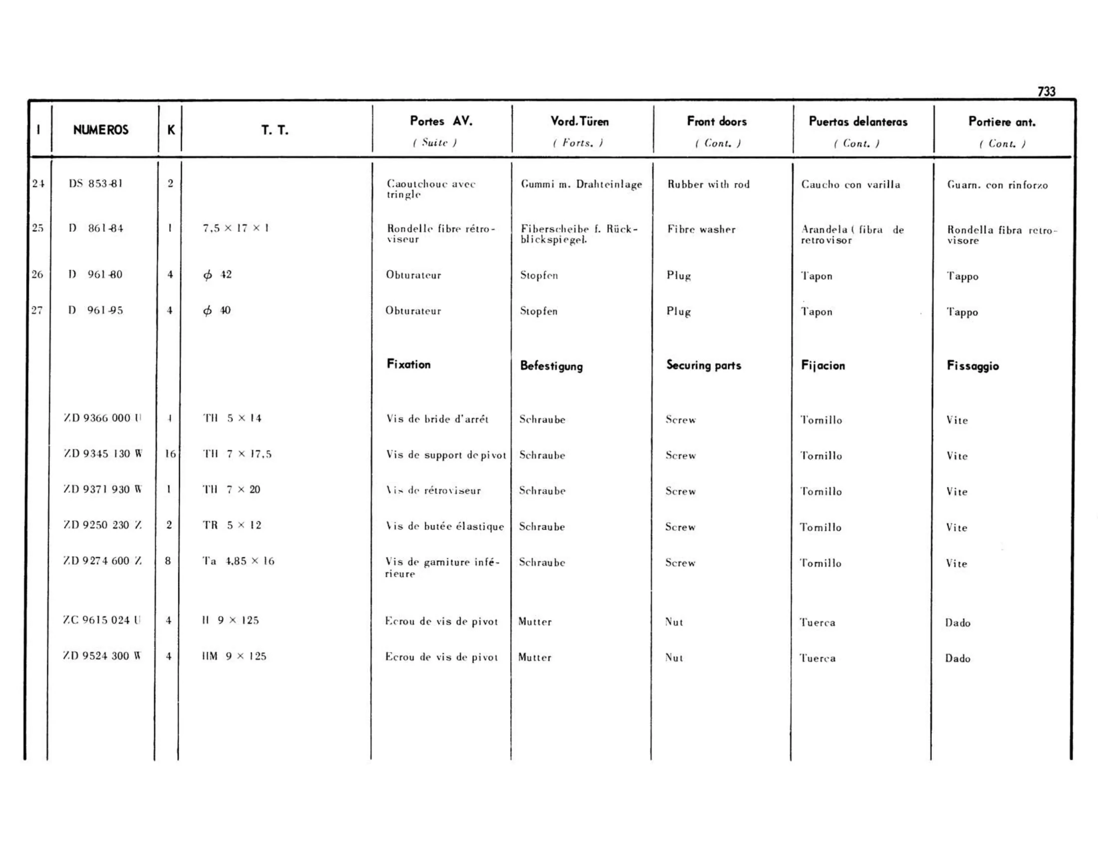 Doors / Front door, page 298 of 503 — 598 Parts Catalogue — Volume II