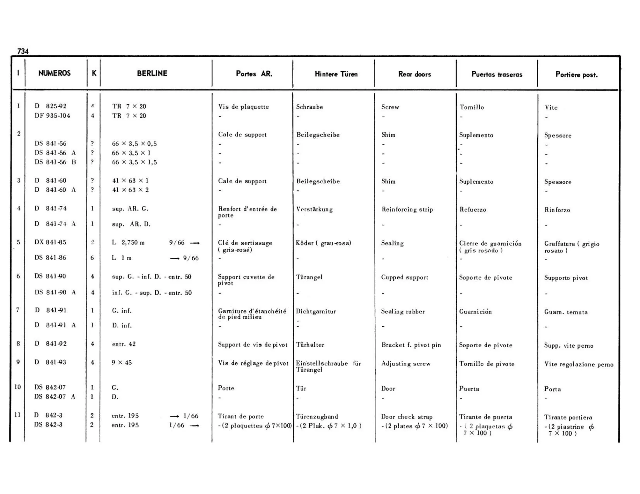 Rear door, Berline, page 300 of 503 — 598 Parts Catalogue — Volume II