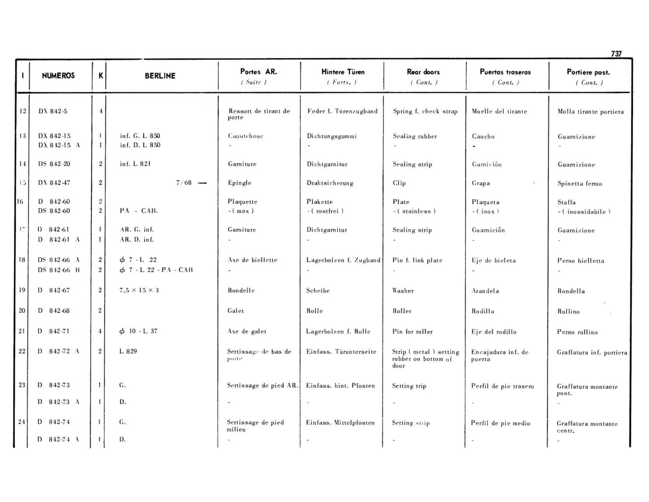 Rear door, Berline, page 301 of 503 — 598 Parts Catalogue — Volume II