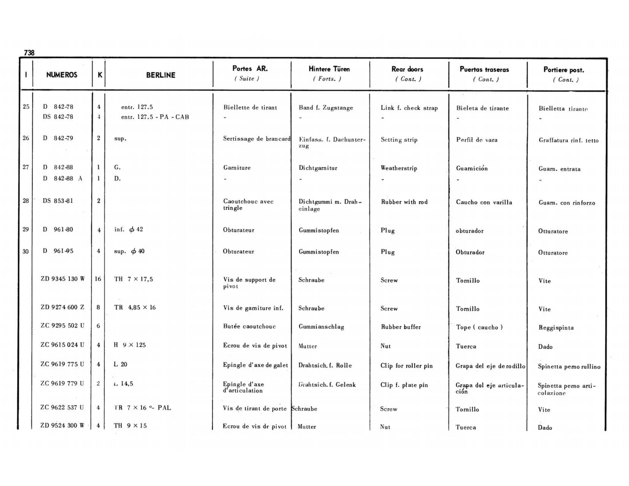 Rear door, Berline, page 302 of 503 — 598 Parts Catalogue — Volume II