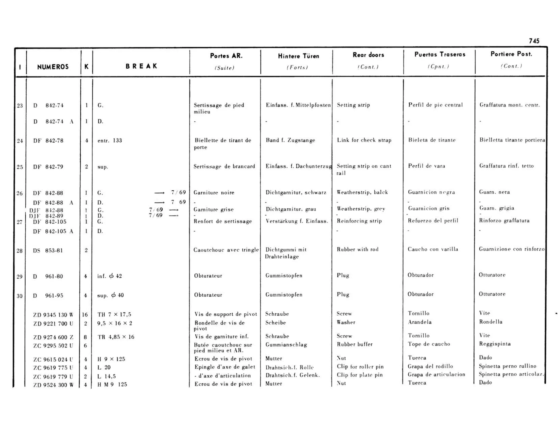 Rear door, Break, page 306 of 503 — 598 Parts Catalogue — Volume II