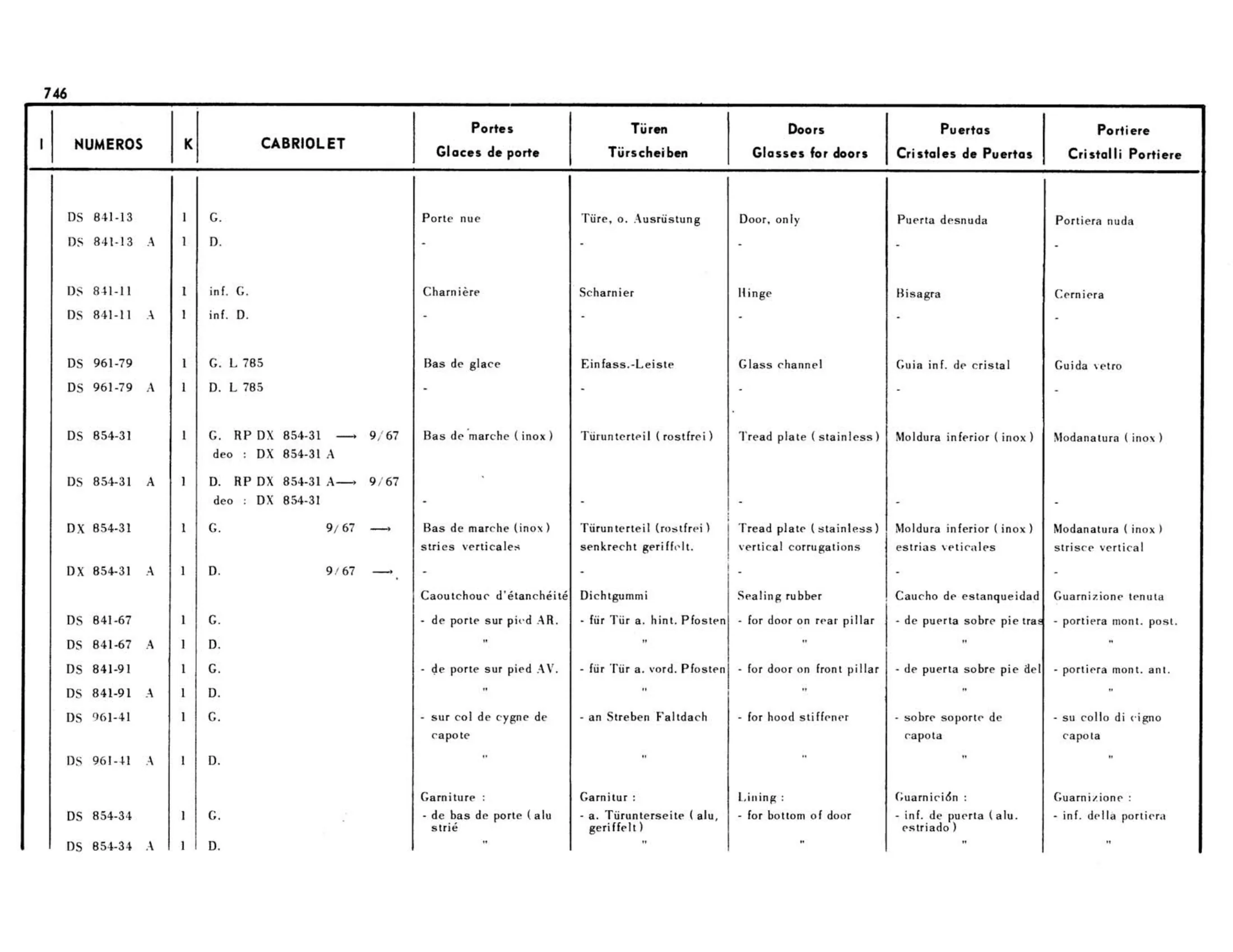 Cabriolet Door, glass, page 307 of 503 — 598 Parts Catalogue — Volume II