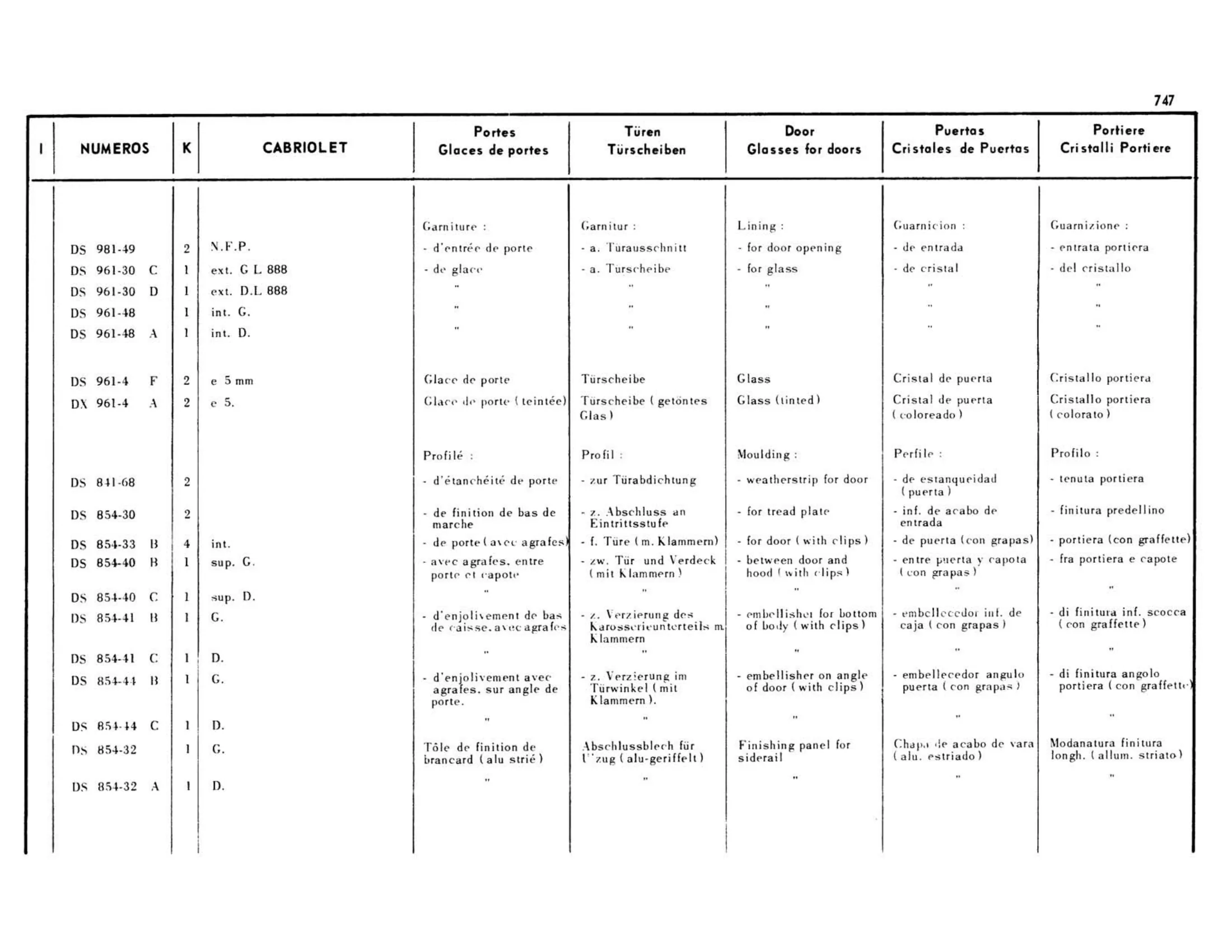 Cabriolet Door, glass, page 308 of 503 — 598 Parts Catalogue — Volume II