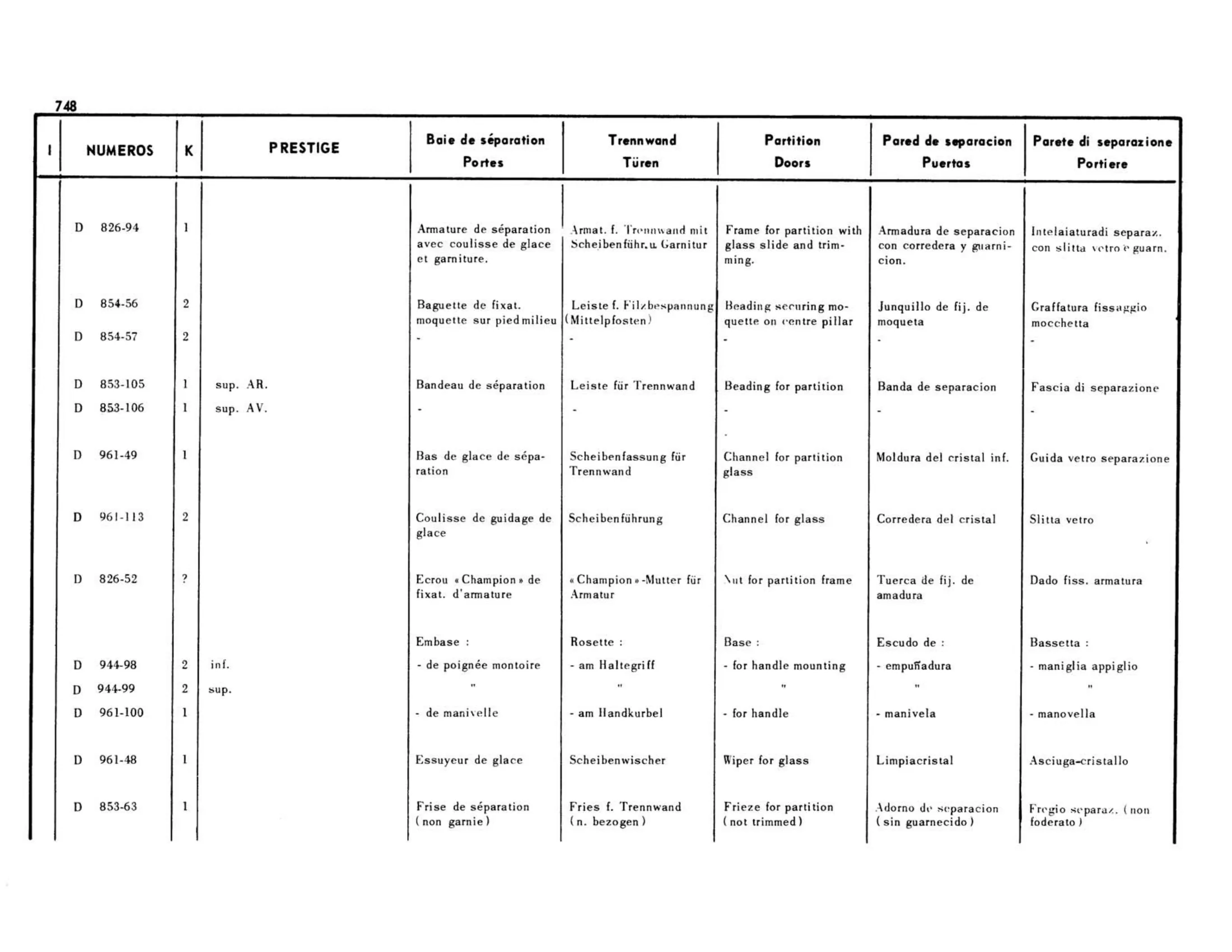 Partition doors, page 309 of 503 — 598 Parts Catalogue — Volume II