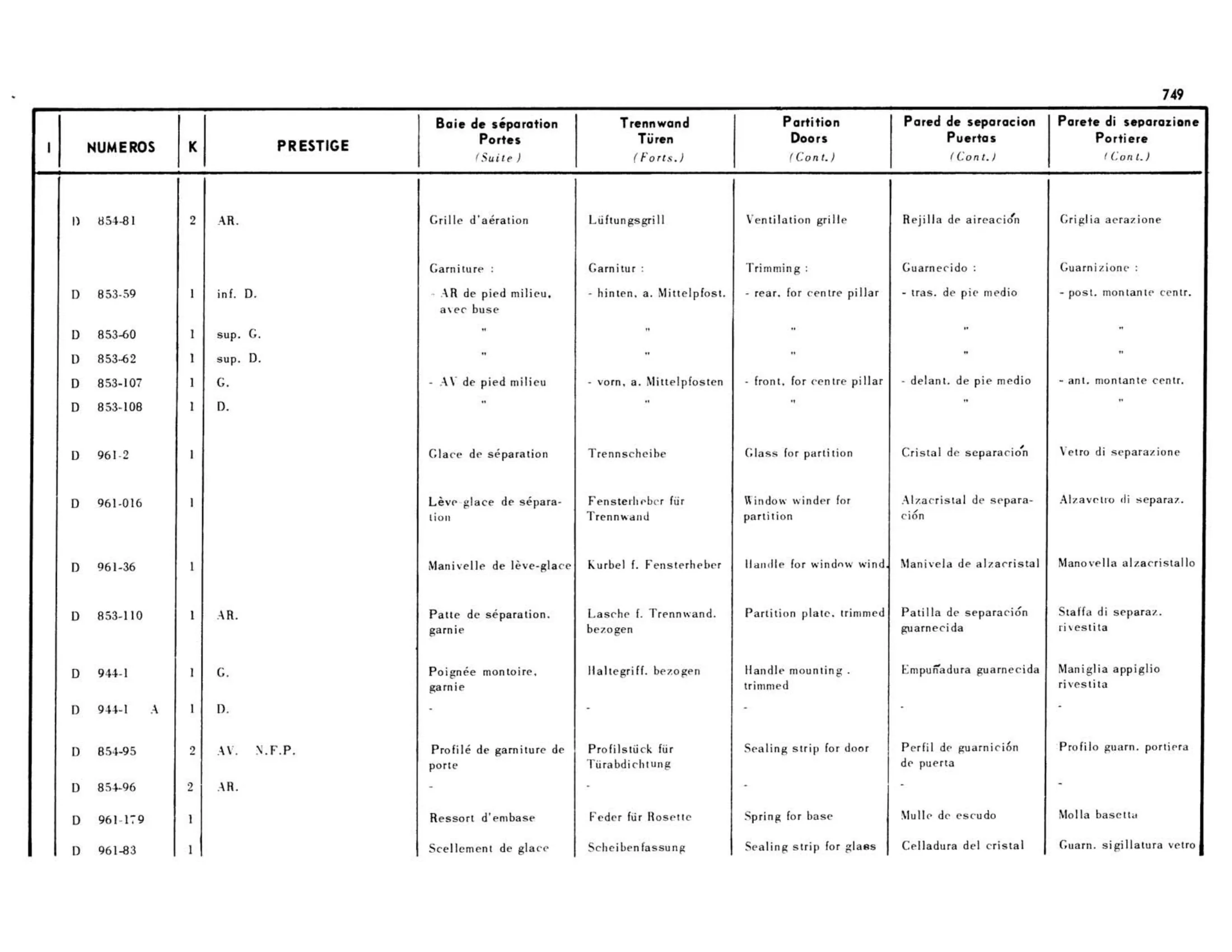 Partition doors, page 310 of 503 — 598 Parts Catalogue — Volume II