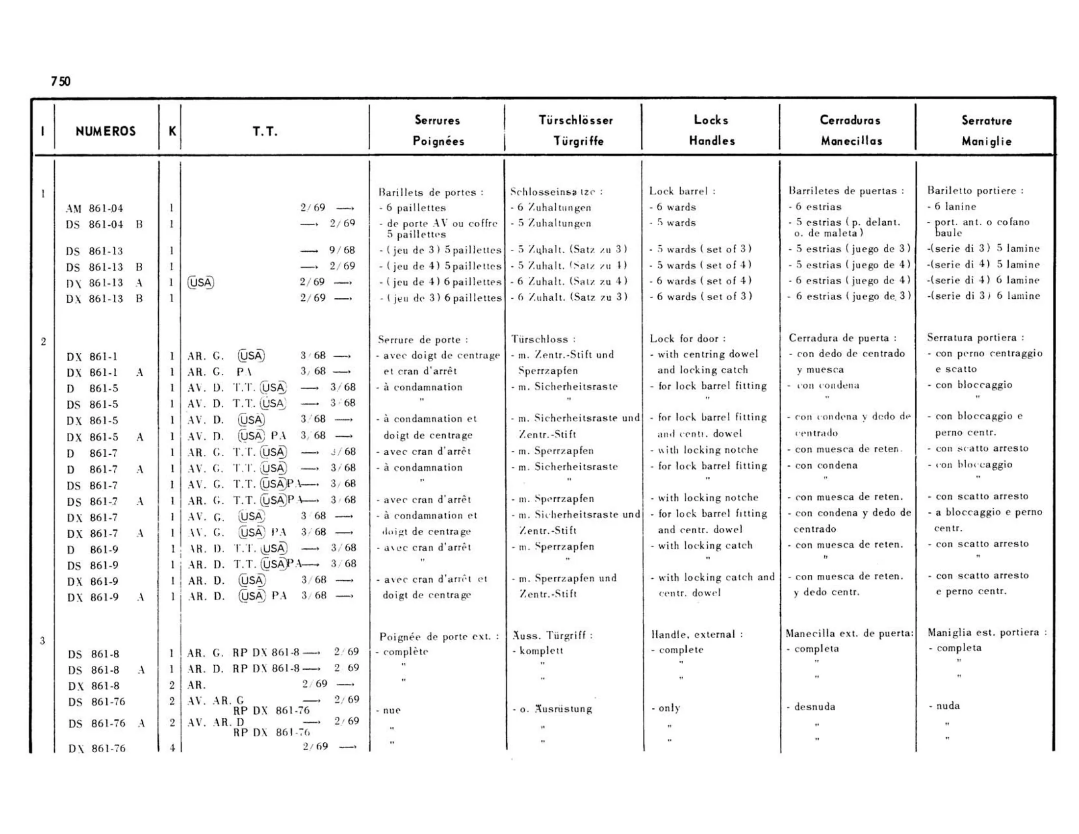 Locks and handles, page 312 of 503 — 598 Parts Catalogue — Volume II