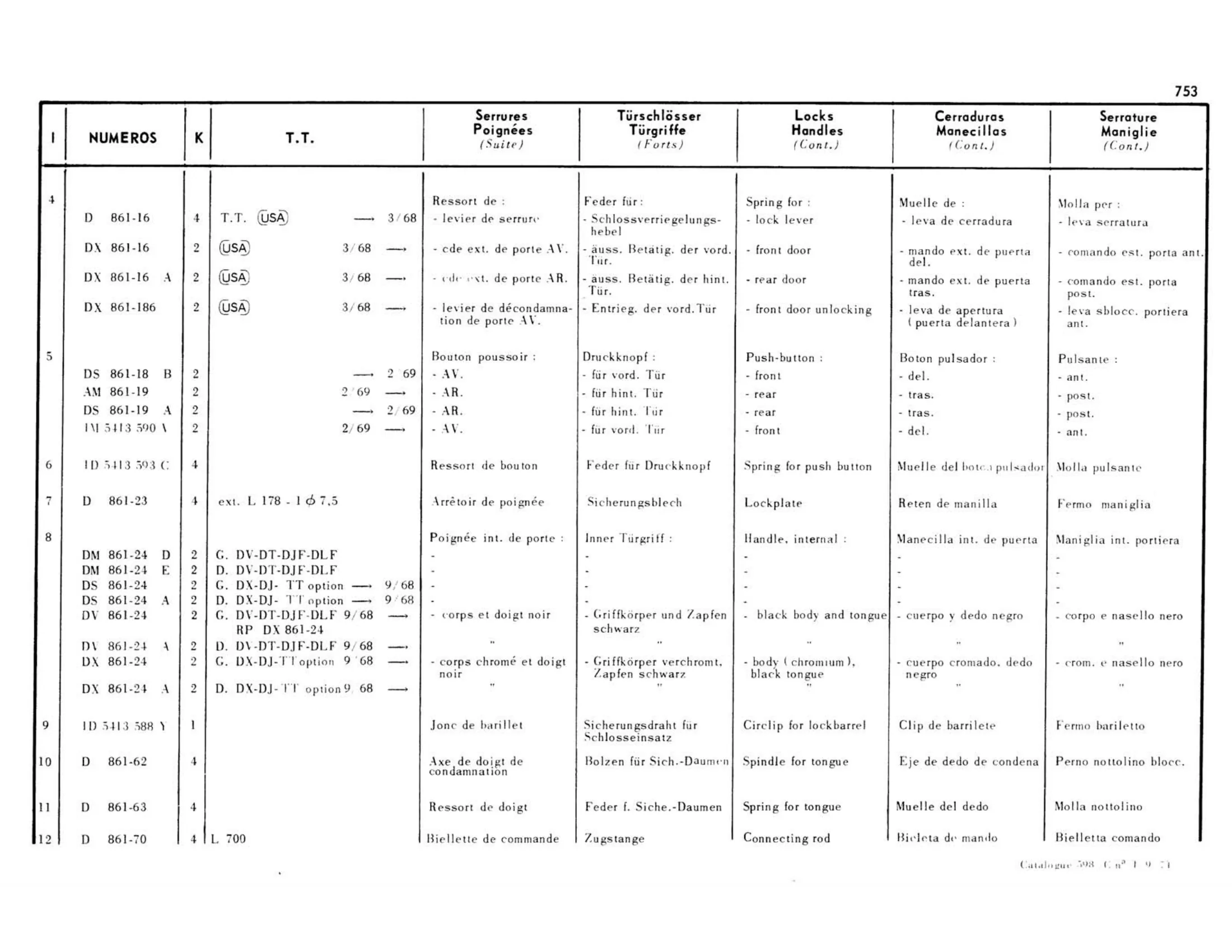 Locks and handles, page 313 of 503 — 598 Parts Catalogue — Volume II