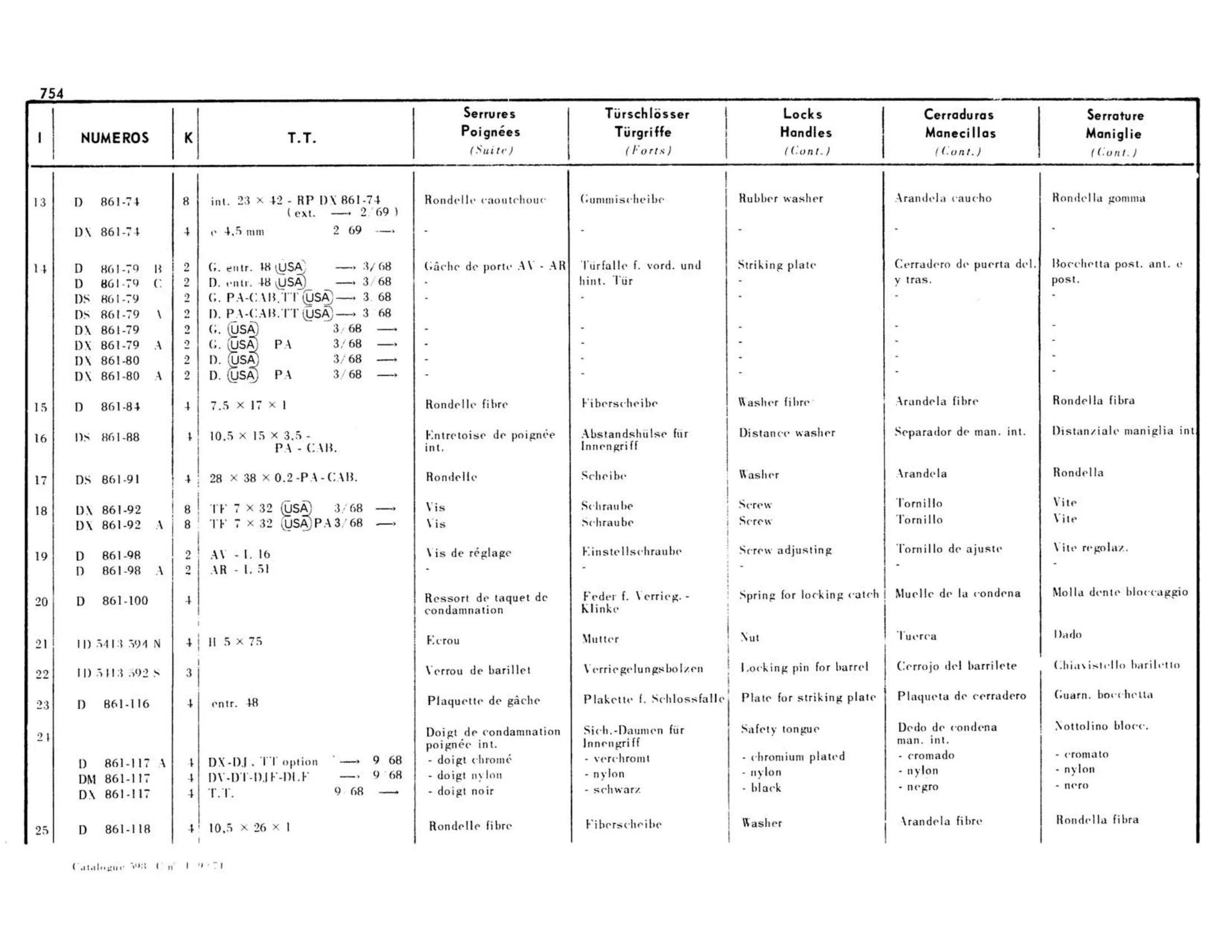 Locks and handles, page 314 of 503 — 598 Parts Catalogue — Volume II