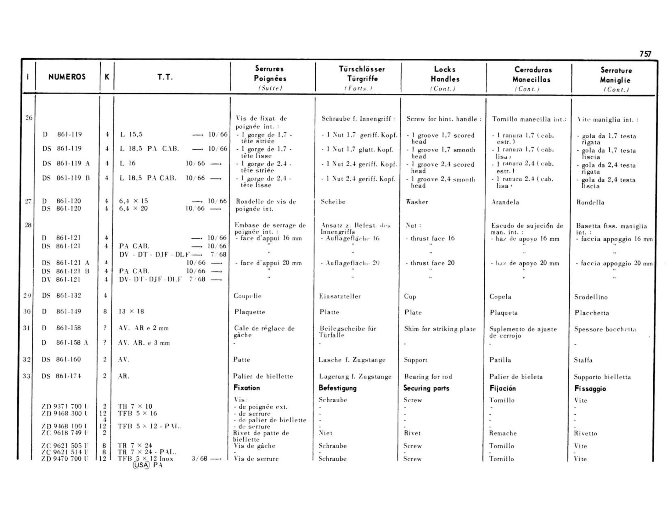 Locks and handles, page 315 of 503 — 598 Parts Catalogue — Volume II