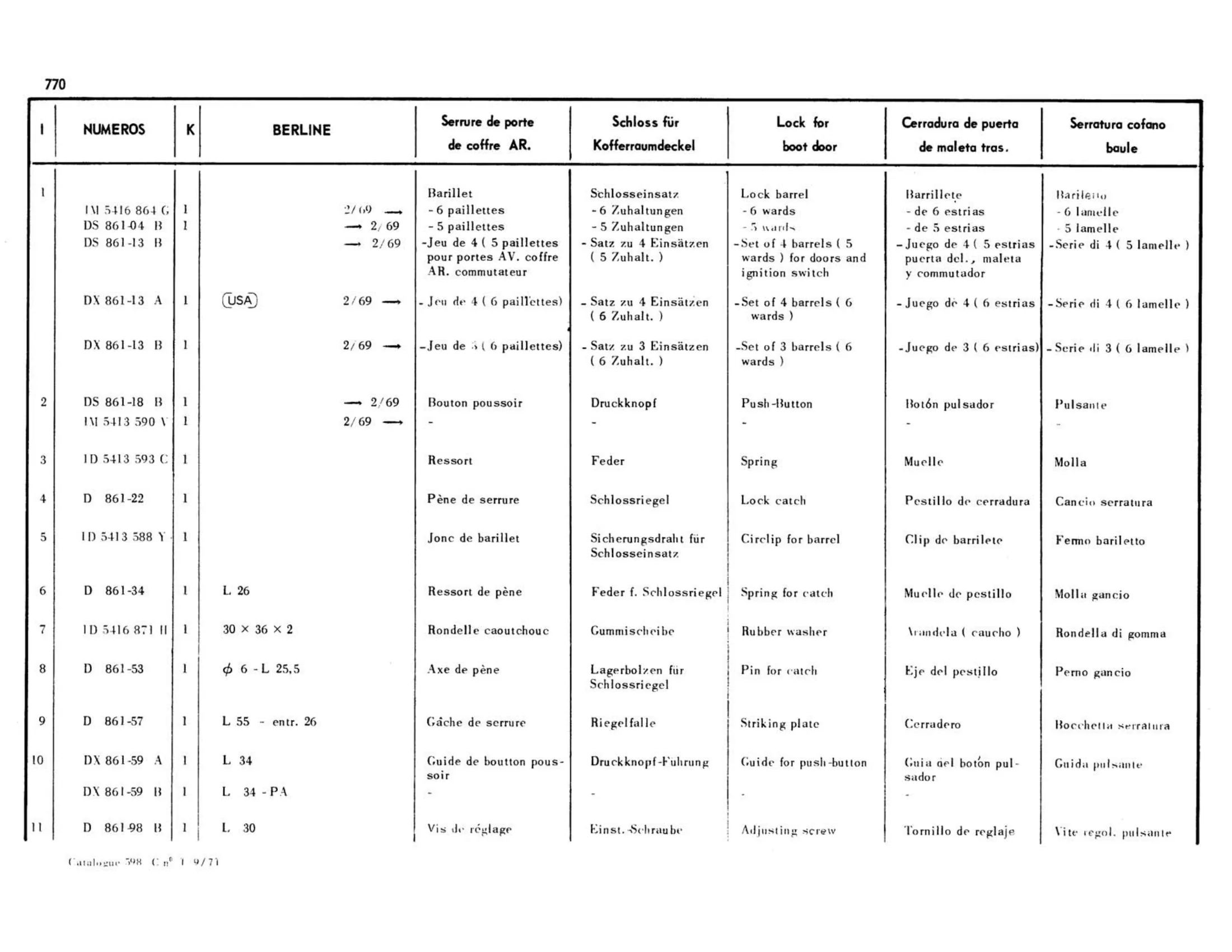 Boot lid lock, page 325 of 503 — 598 Parts Catalogue — Volume II