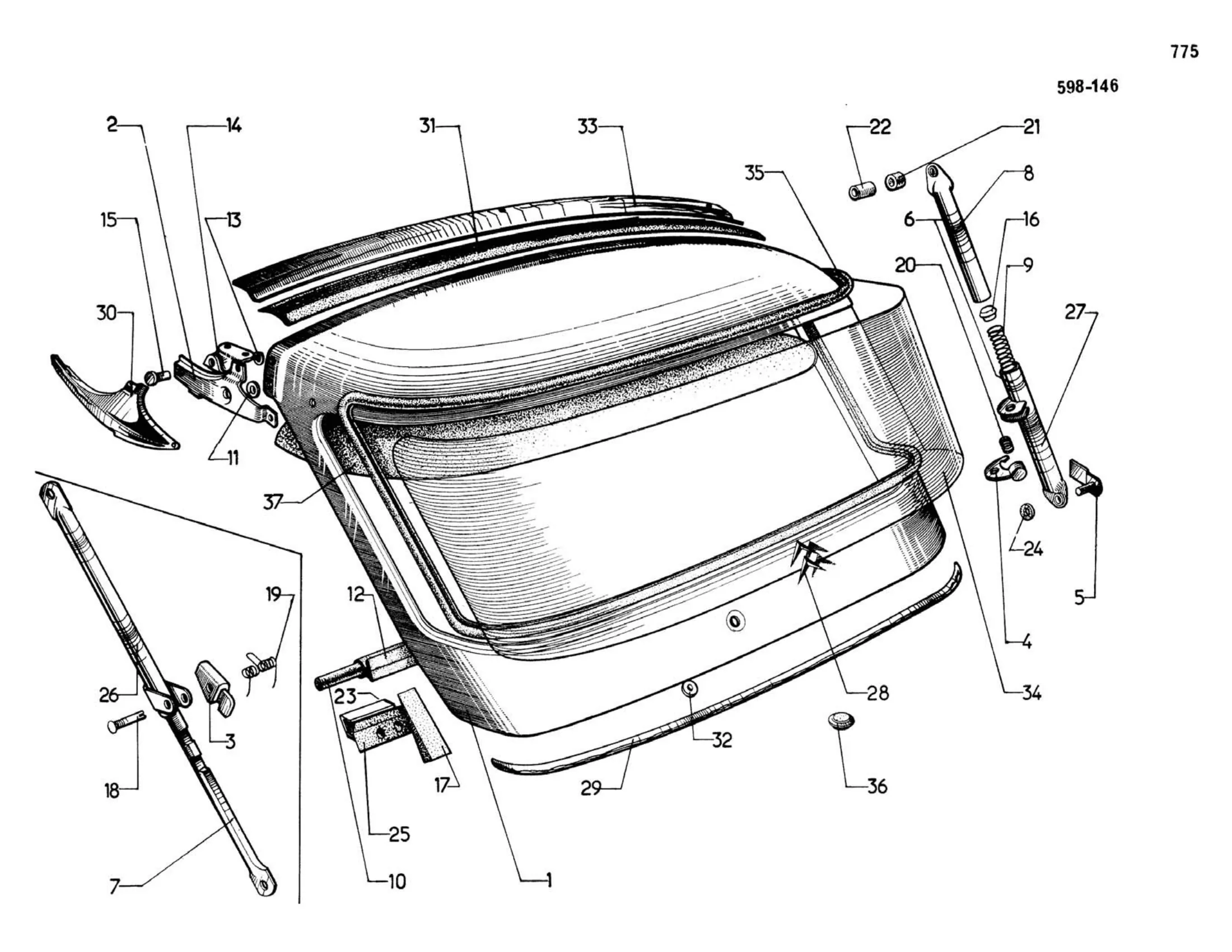 Tailgate, Break / Upper, page 327 of 503 — 598 Parts Catalogue — Volume II