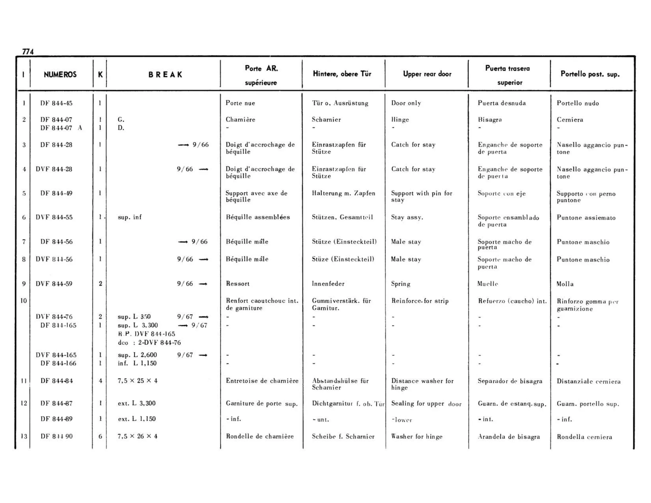 Tailgate, Break / Upper, page 328 of 503 — 598 Parts Catalogue — Volume II