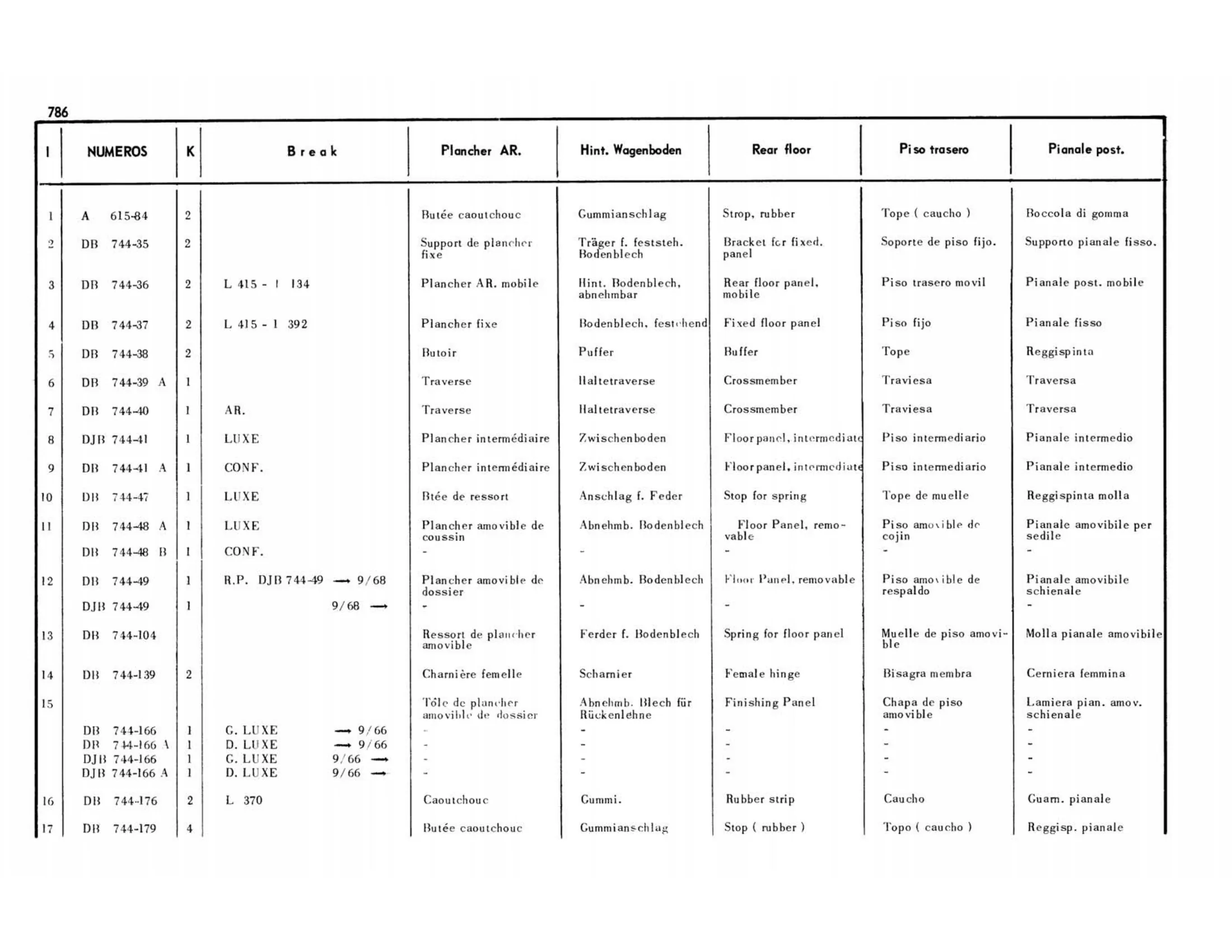 Rear floor / Break, page 336 of 503 — 598 Parts Catalogue — Volume II