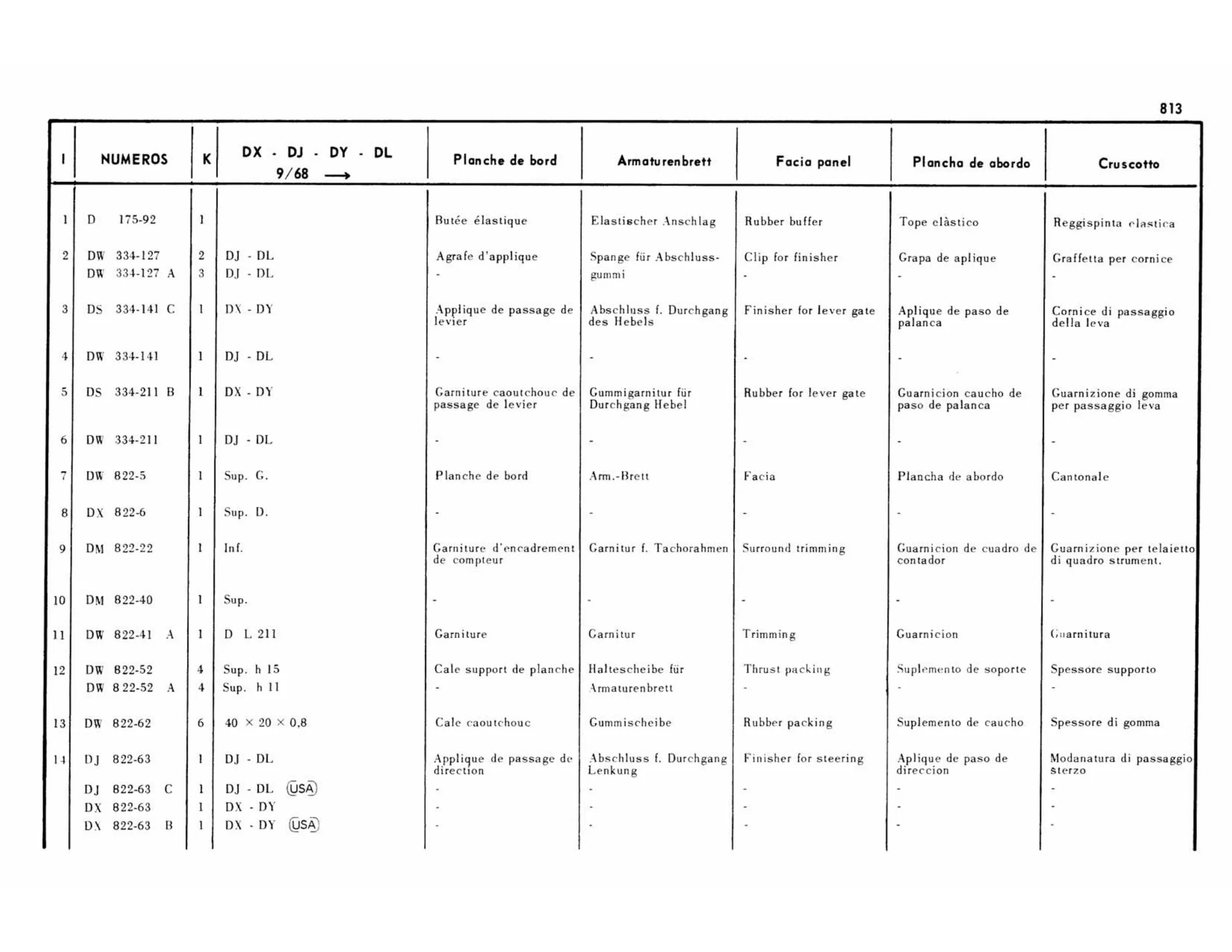 DX-DJ-DY-DL 9/68>, page 354 of 503 — 598 Parts Catalogue — Volume II