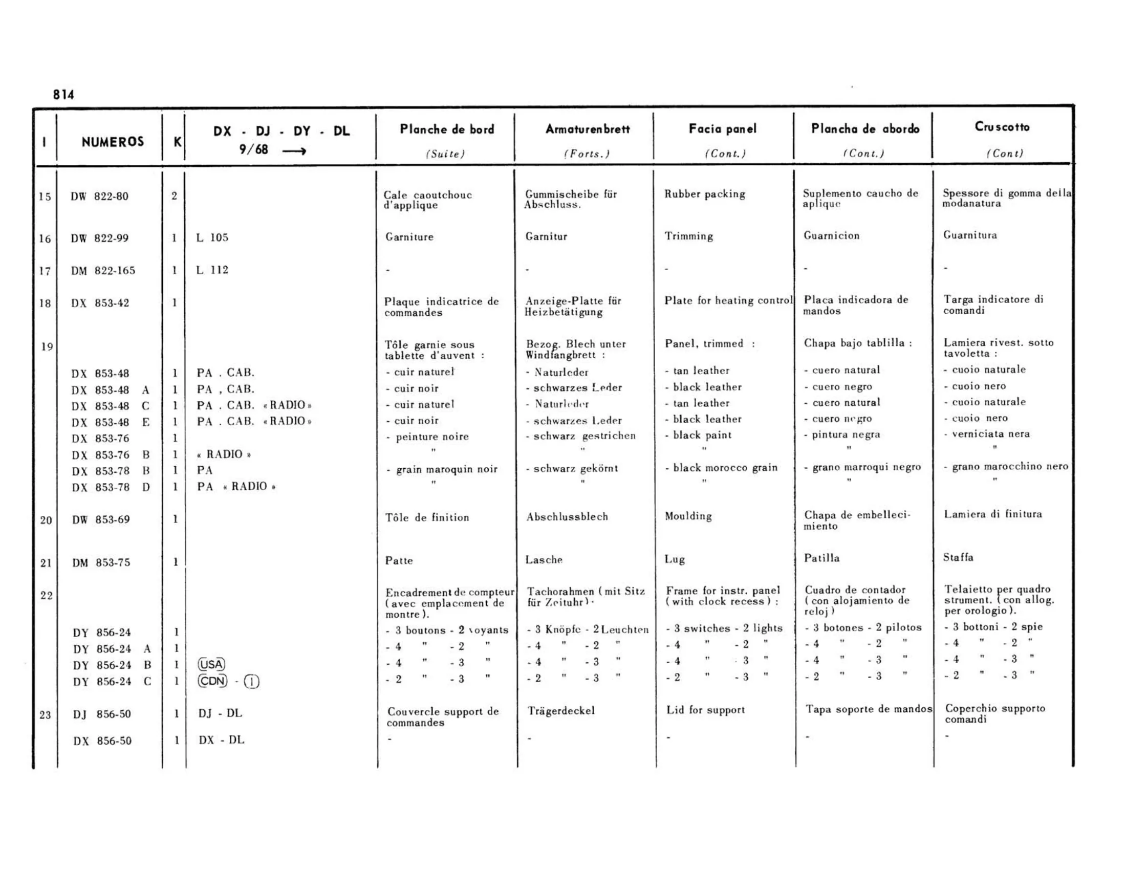 DX-DJ-DY-DL 9/68>, page 355 of 503 — 598 Parts Catalogue — Volume II