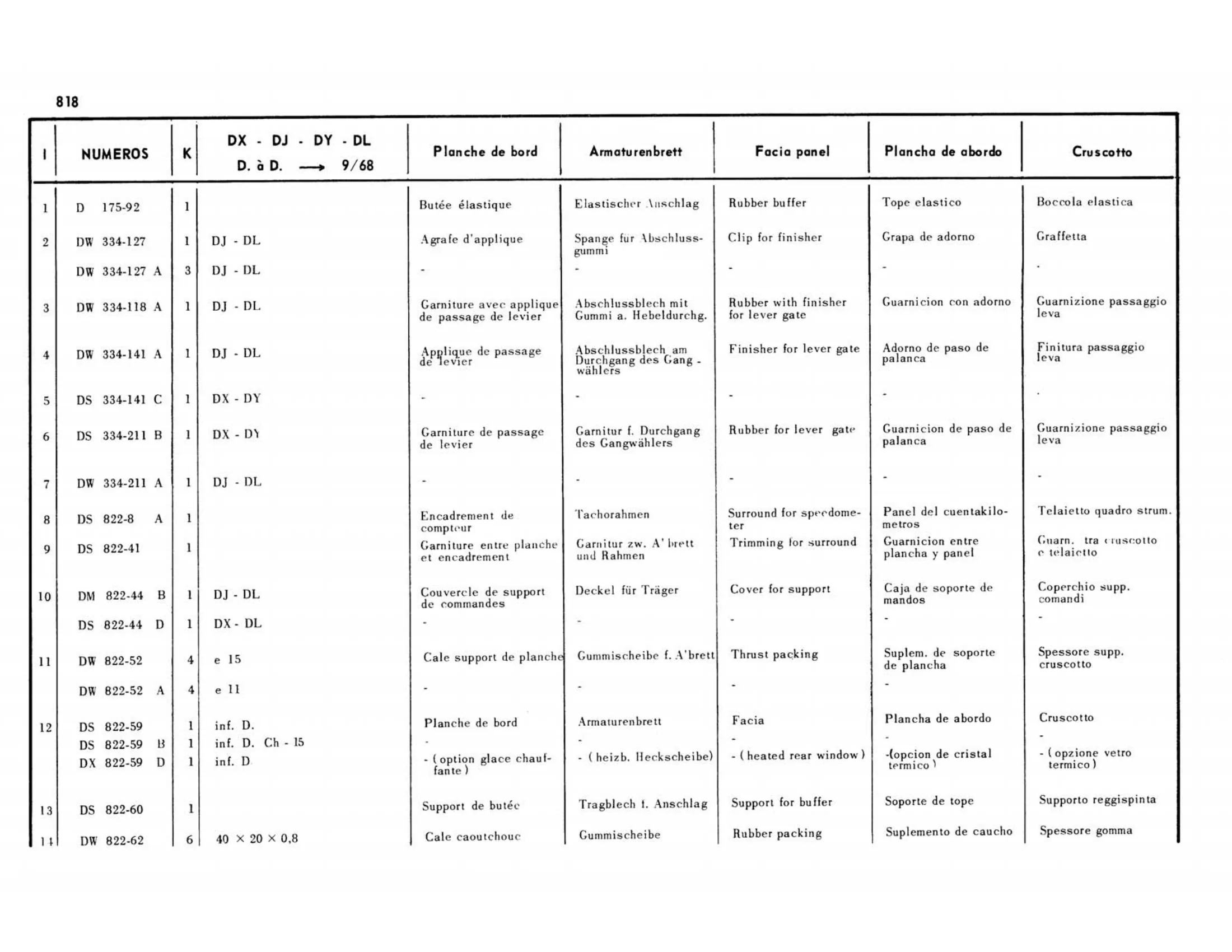 DX-DJ-DY-DL >9/68 Right hand drive, page 358 of 503 — 598 Parts Catalogue — Volume II