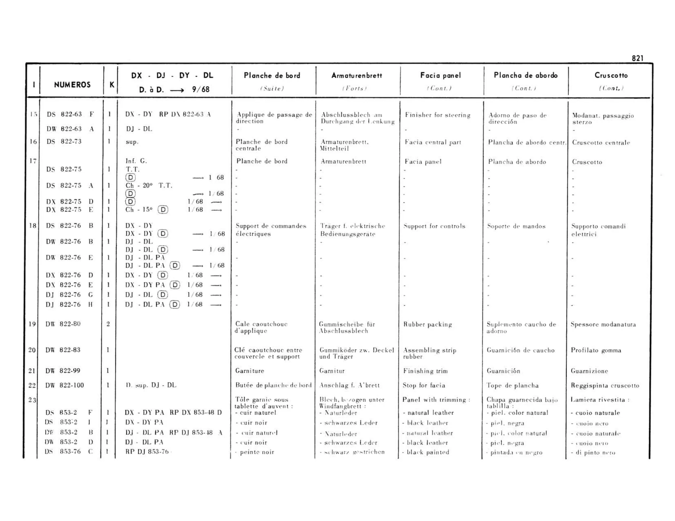 DX-DJ-DY-DL >9/68 Right hand drive, page 359 of 503 — 598 Parts Catalogue — Volume II