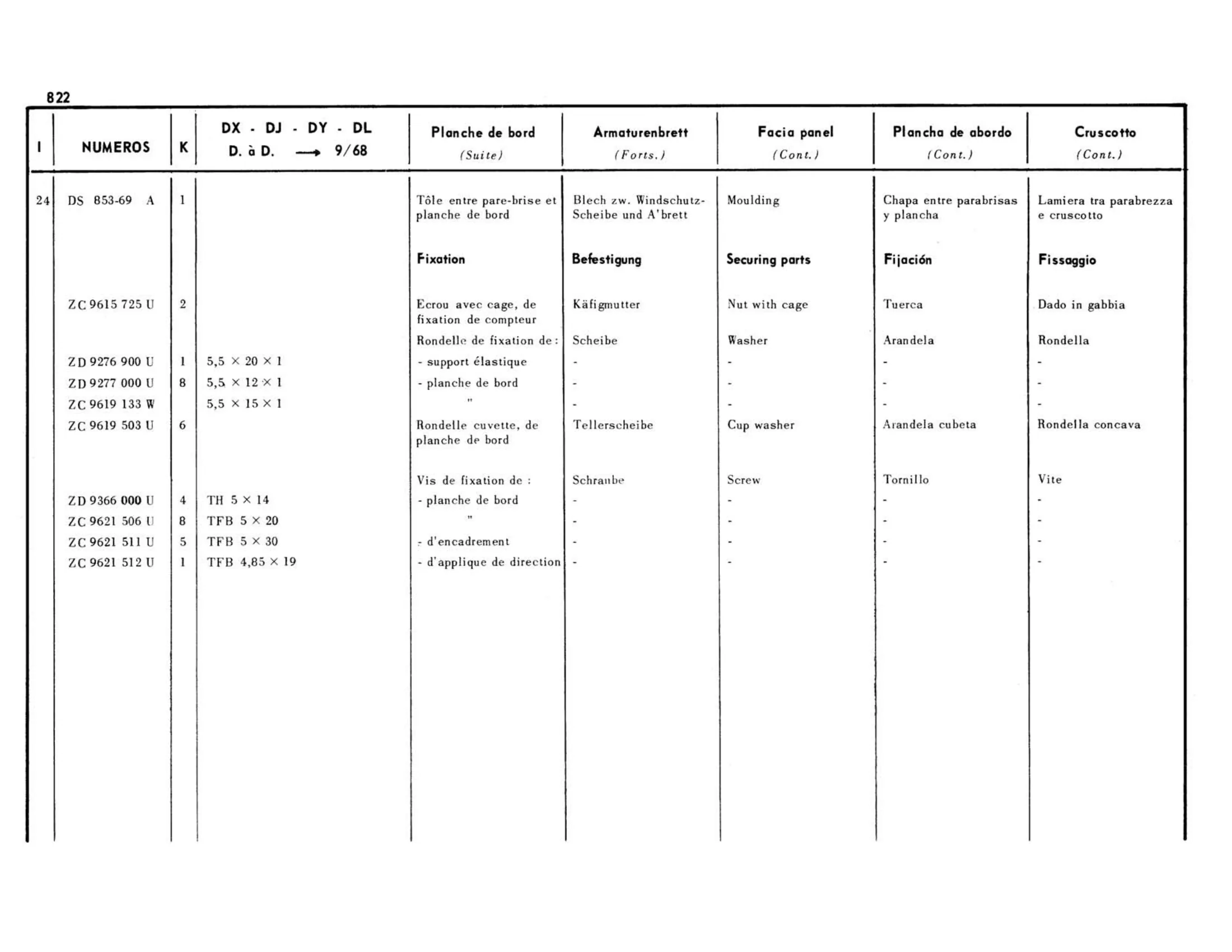 DX-DJ-DY-DL >9/68 Right hand drive, page 360 of 503 — 598 Parts Catalogue — Volume II