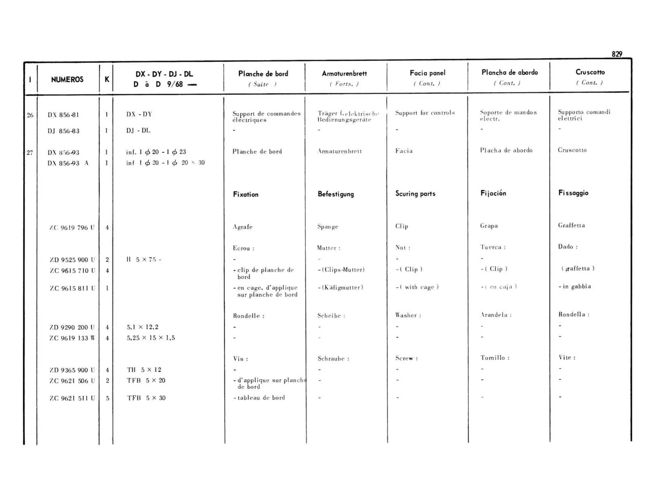 DX-DJ-DY-DL 9/68> Right hand drive, page 364 of 503 — 598 Parts Catalogue — Volume II