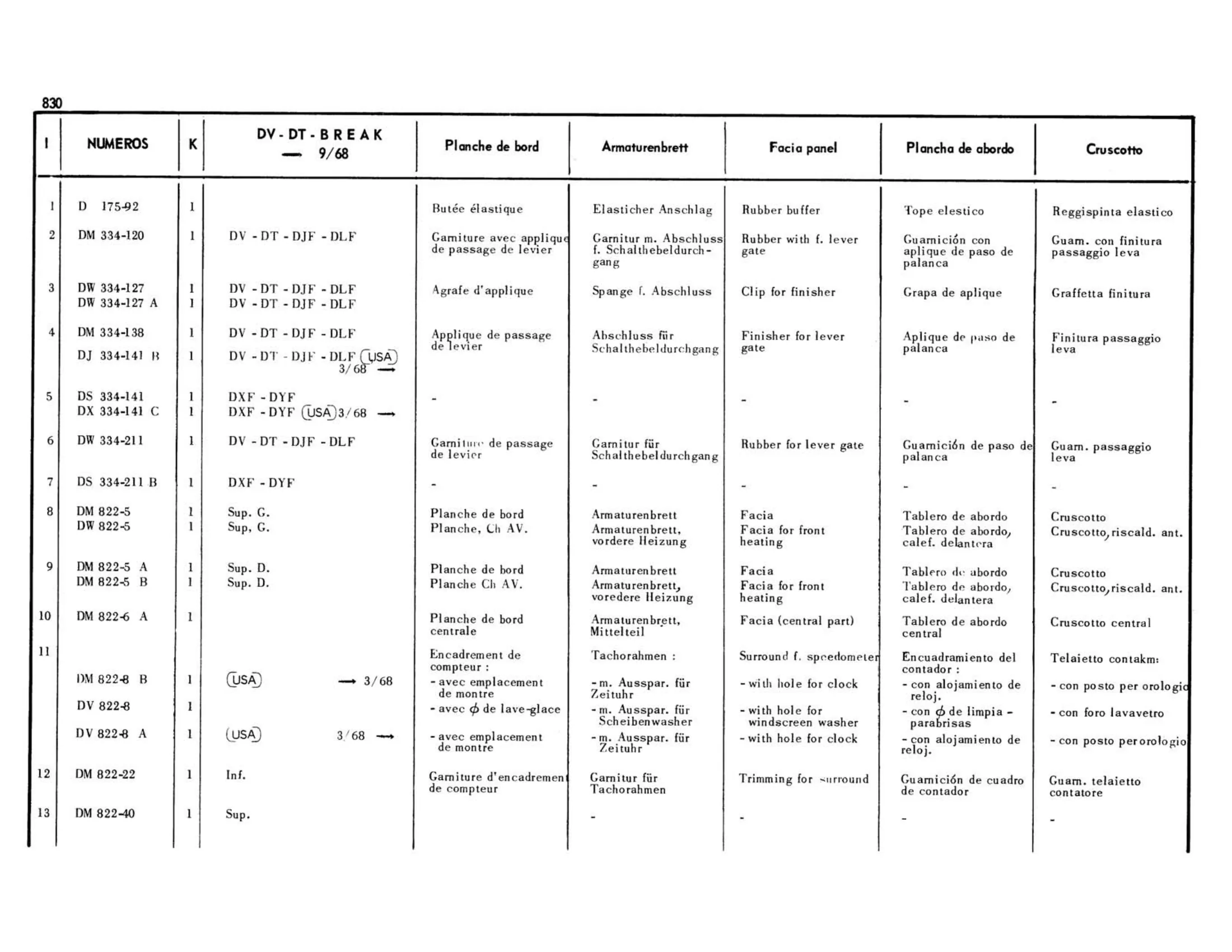 DV-DT-Break >9/68, page 366 of 503 — 598 Parts Catalogue — Volume II