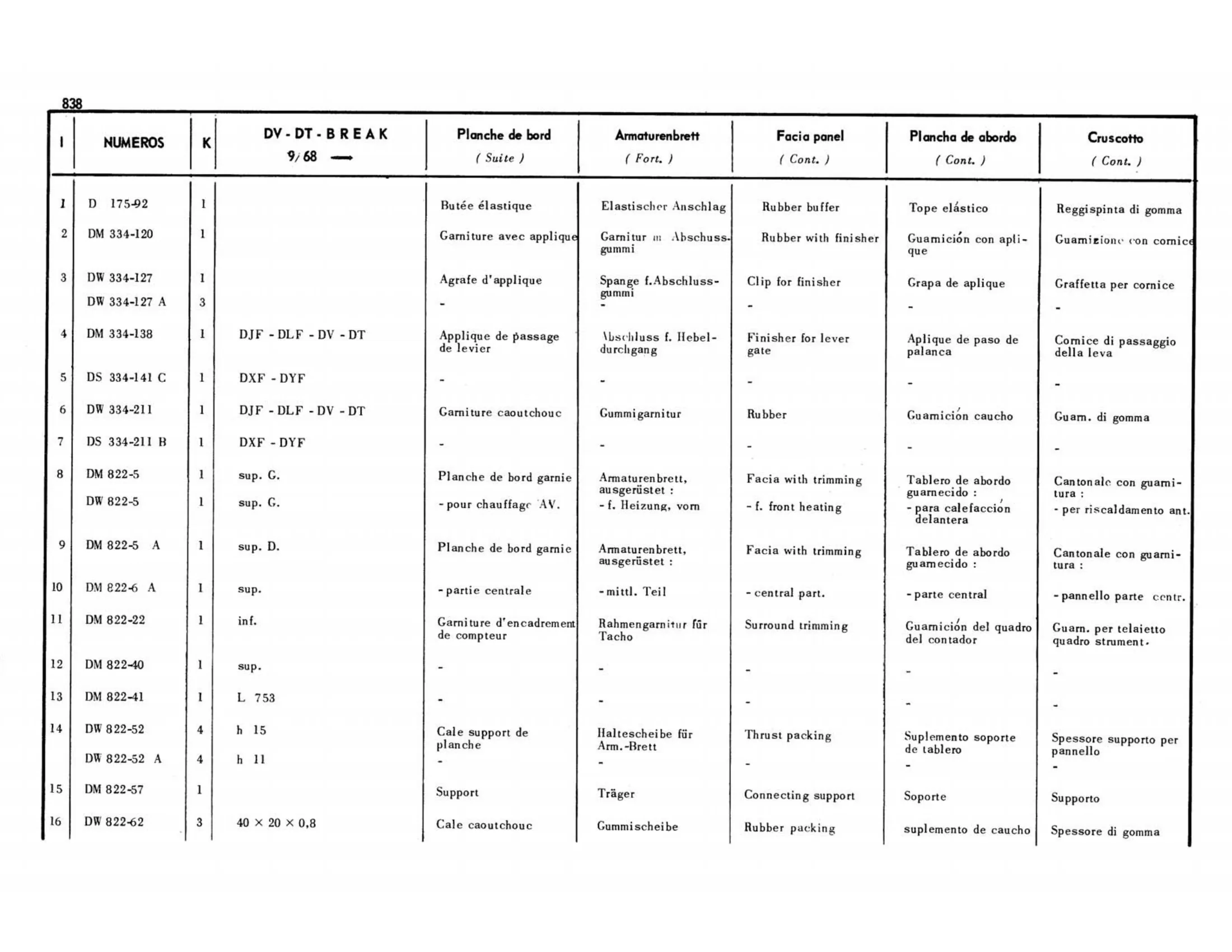 DV-DT-Break 9/68>, page 371 of 503 — 598 Parts Catalogue — Volume II